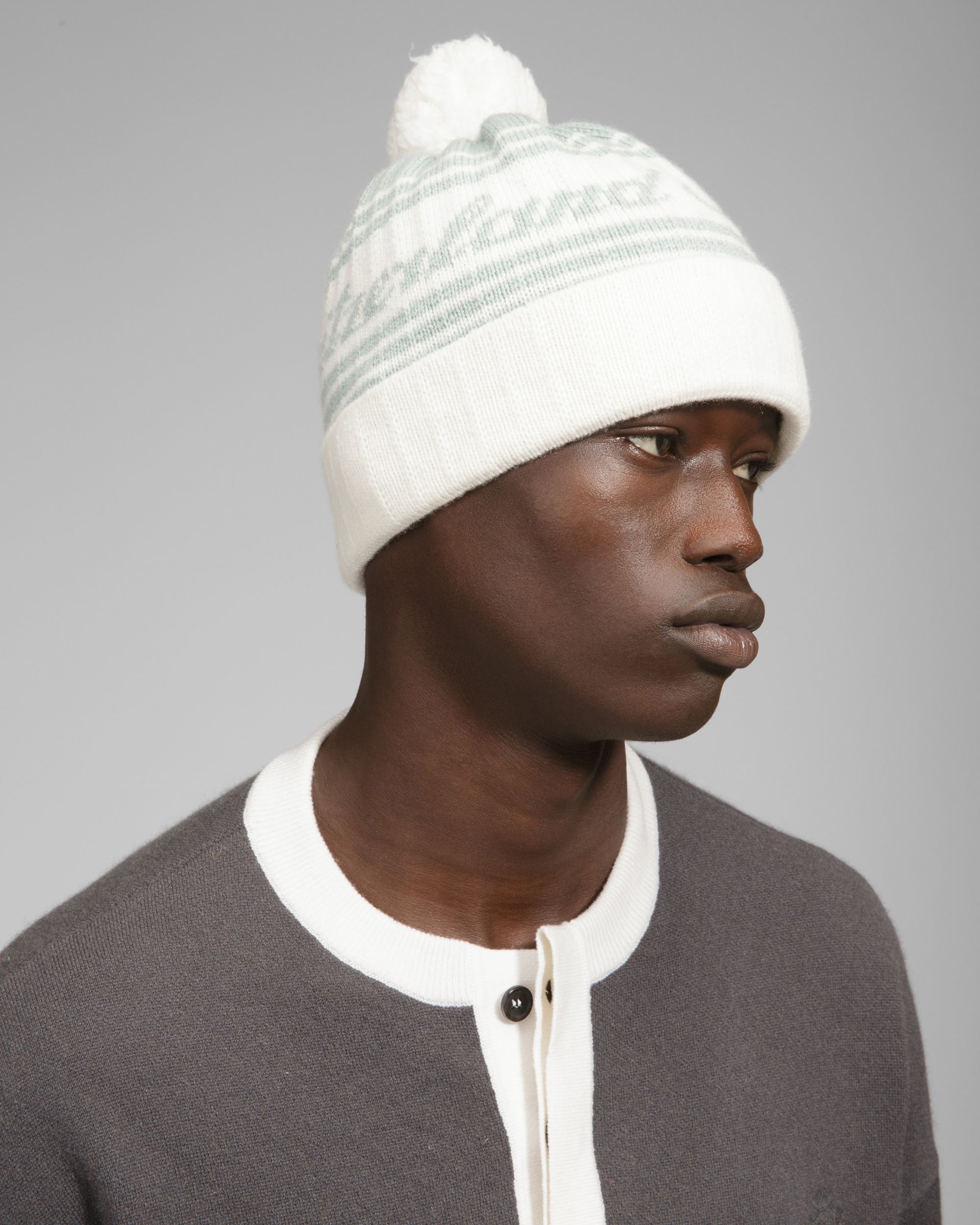 Wool Jacquard Hat In Light Blue & Bone - Men's - Bally - 02