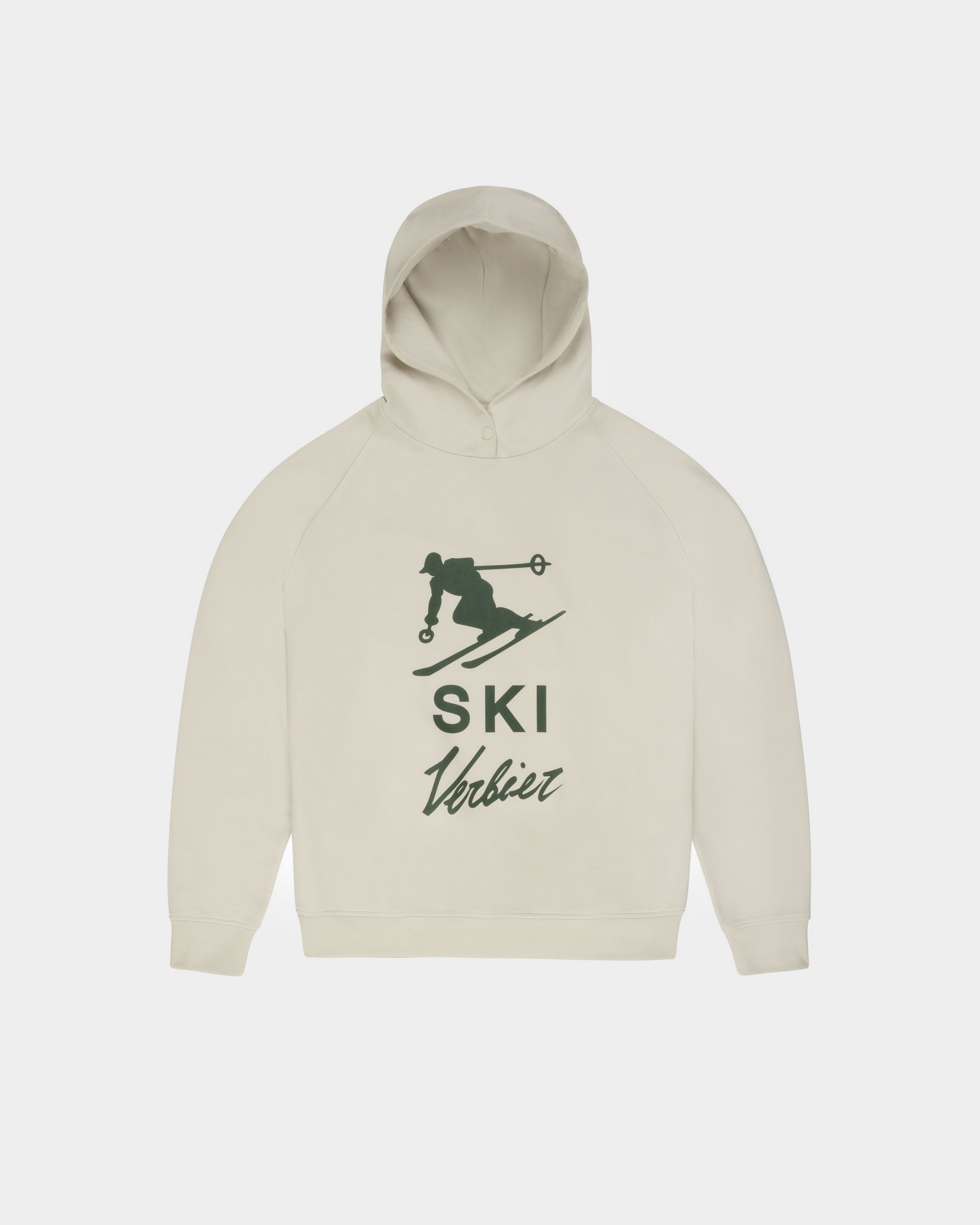 Curling Collection Hoodie in Grey Cotton with a Ski Verbier Print - Men's - Bally - 01