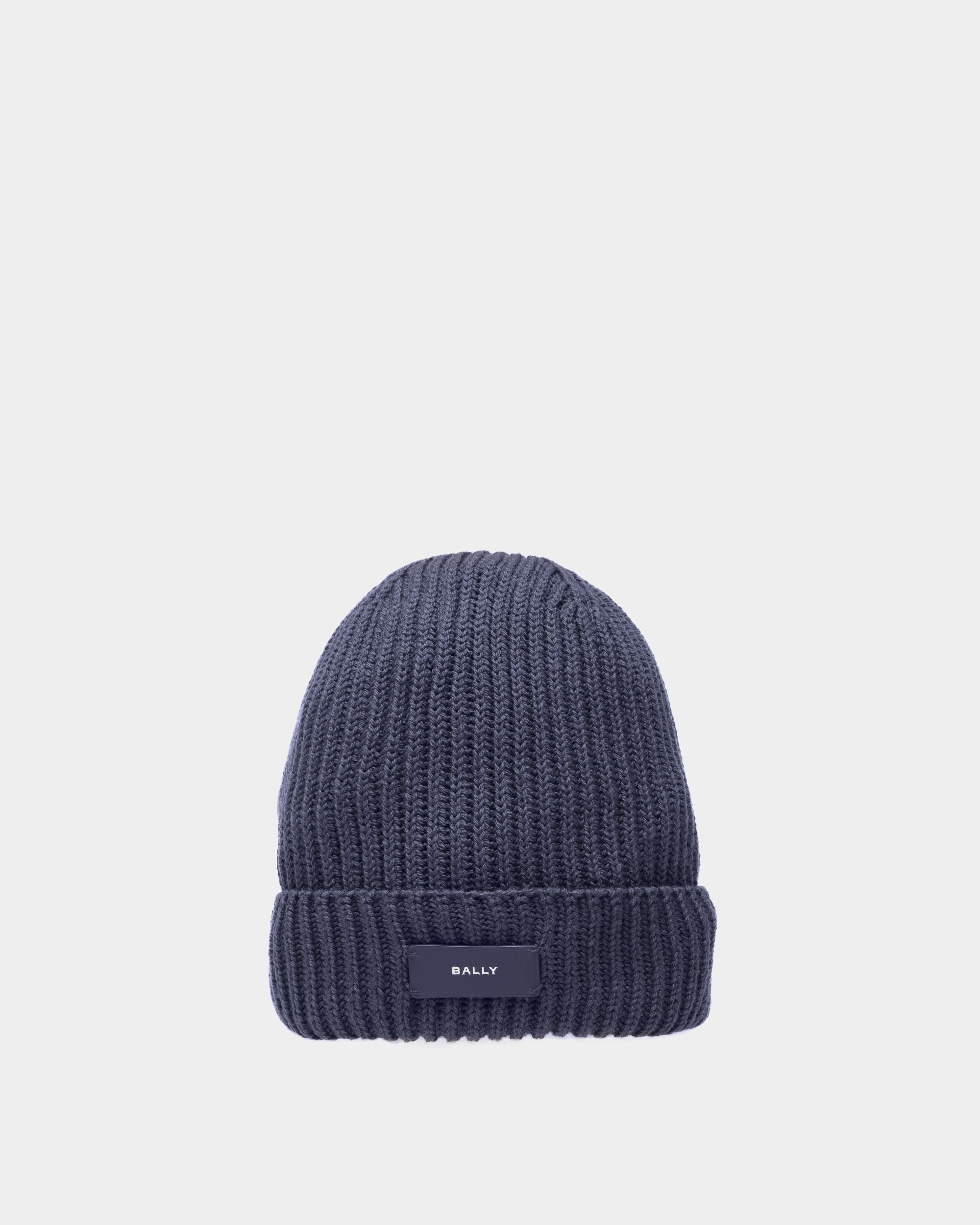 Ribbed Beanie Hat In Midnight Wool