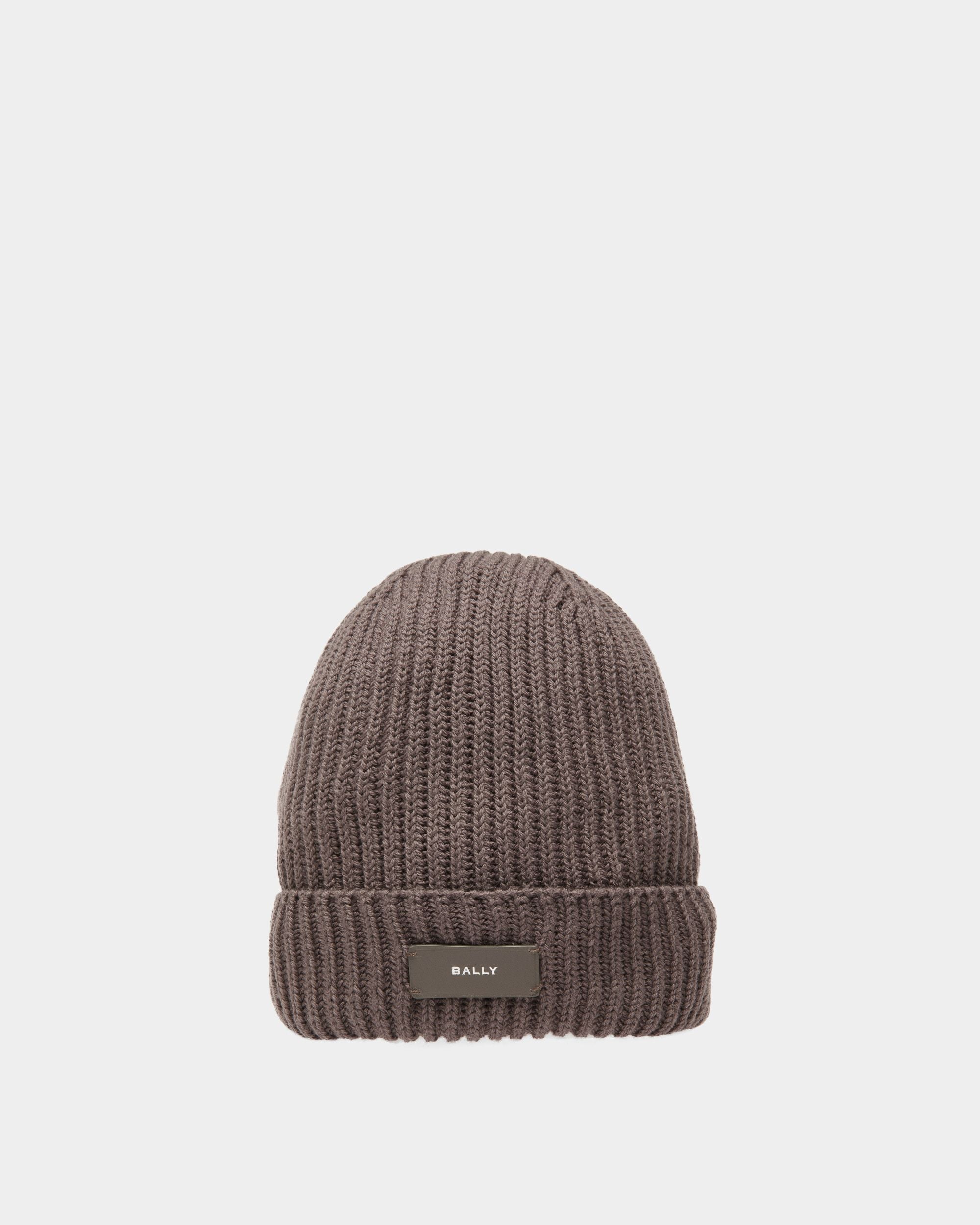 Ribbed Beanie Hat In Dark Mineral Wool - Men's - Bally - 01