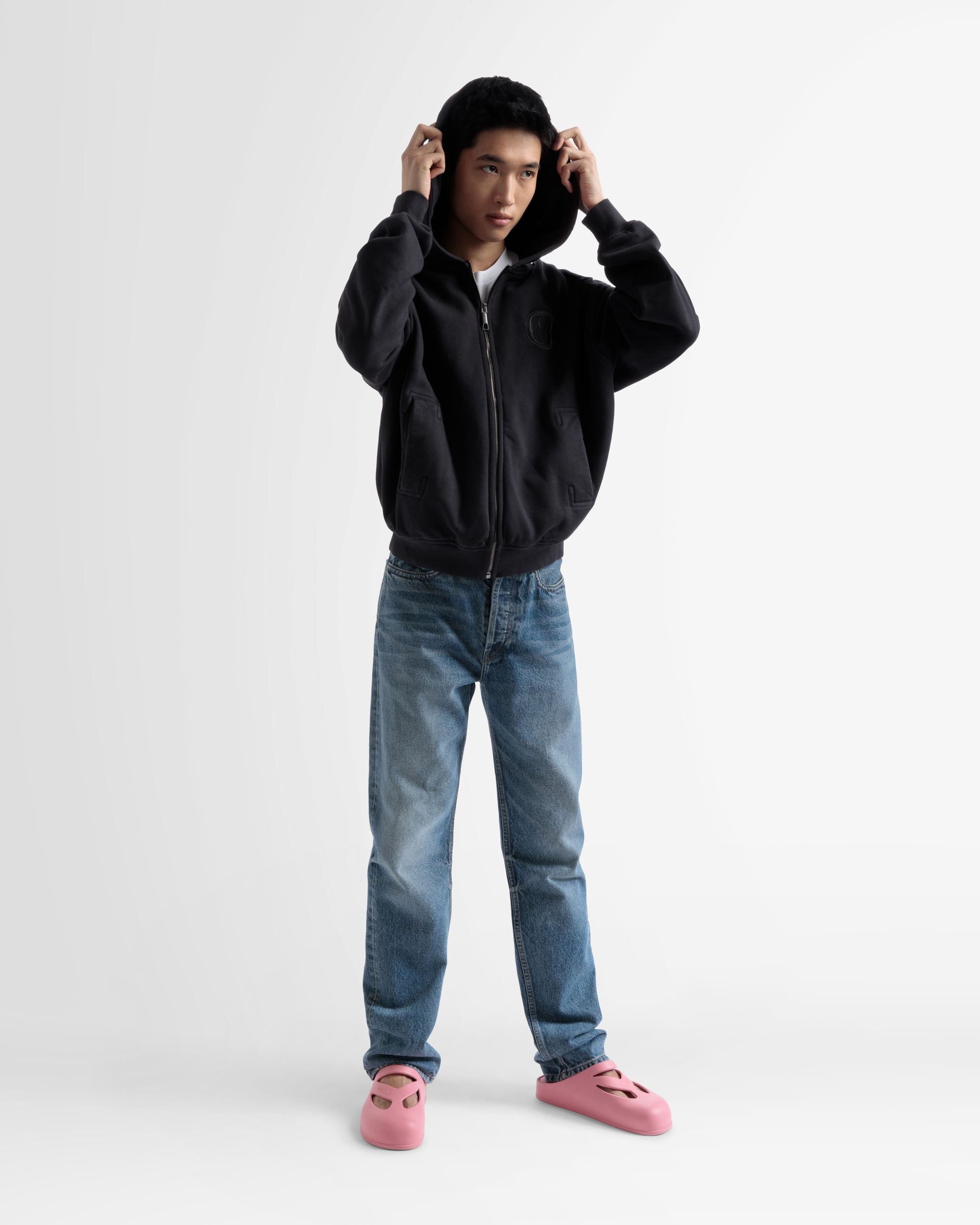 Cotton Zipped Hooded Sweater In Black - Men's - Bally - 02