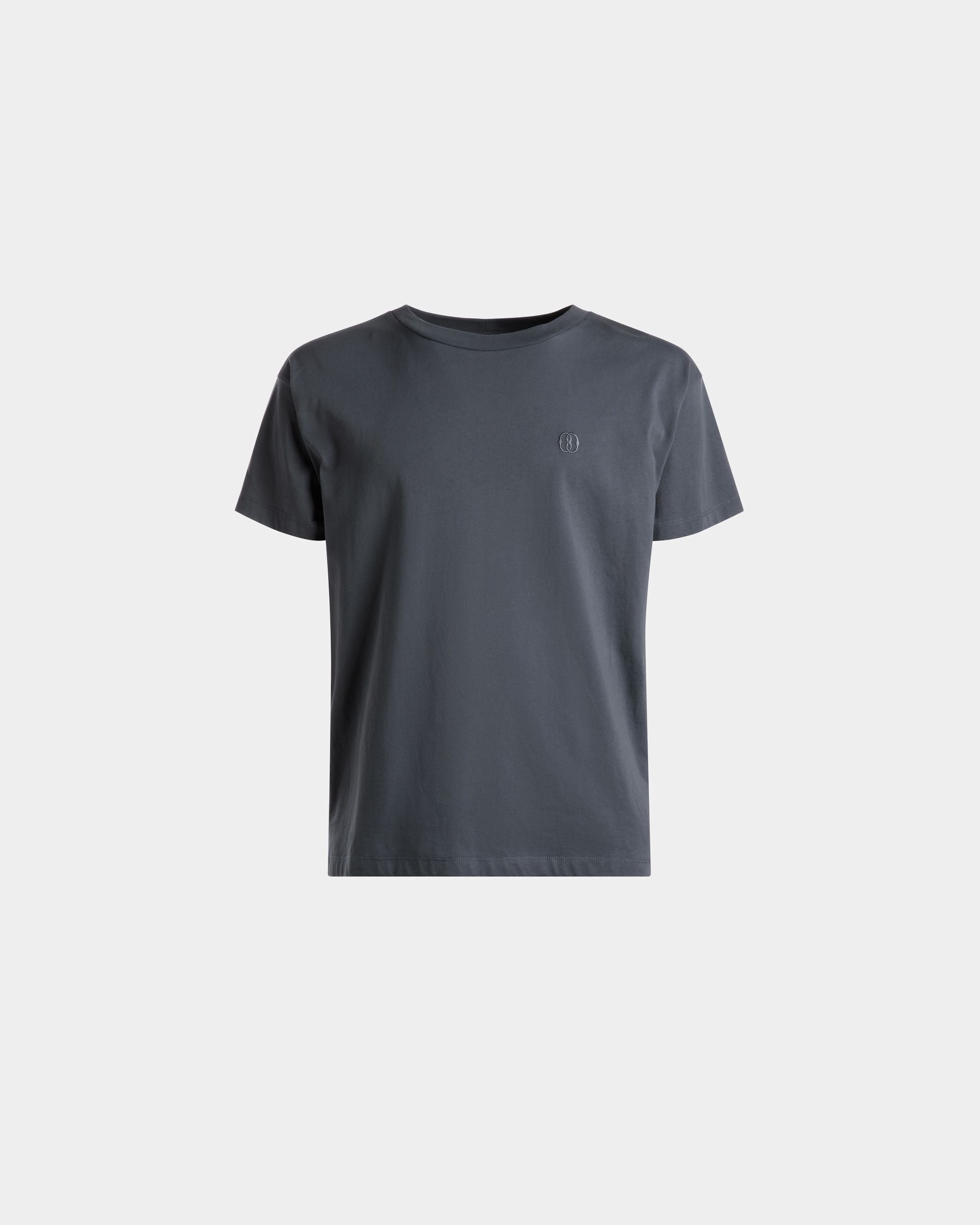 Emblem Embroidered T-Shirt In Stone Cotton - Men's - Bally - 01