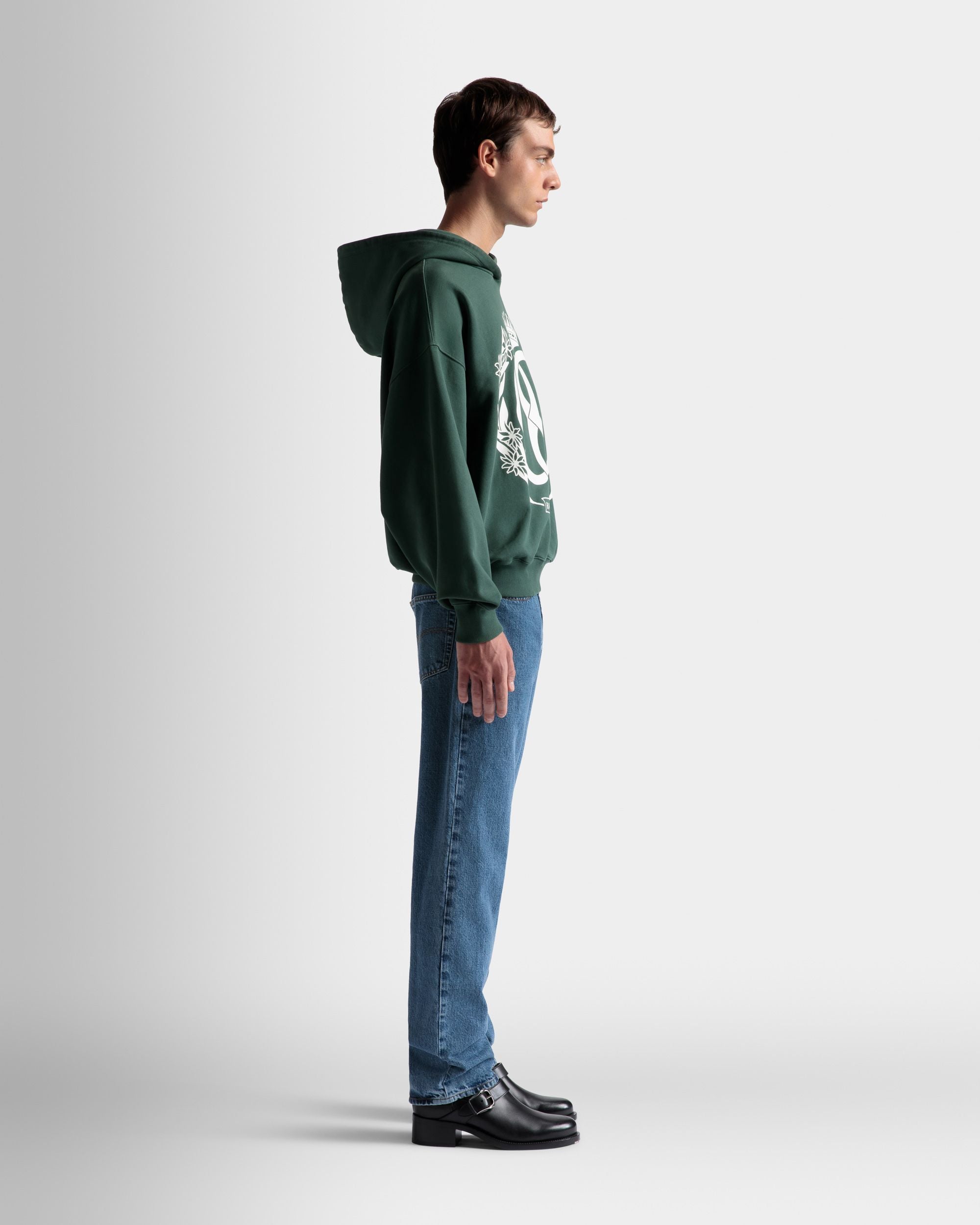 Foiled Hooded Sweatshirt In Kelly Green Cotton - Men's - Bally - 05