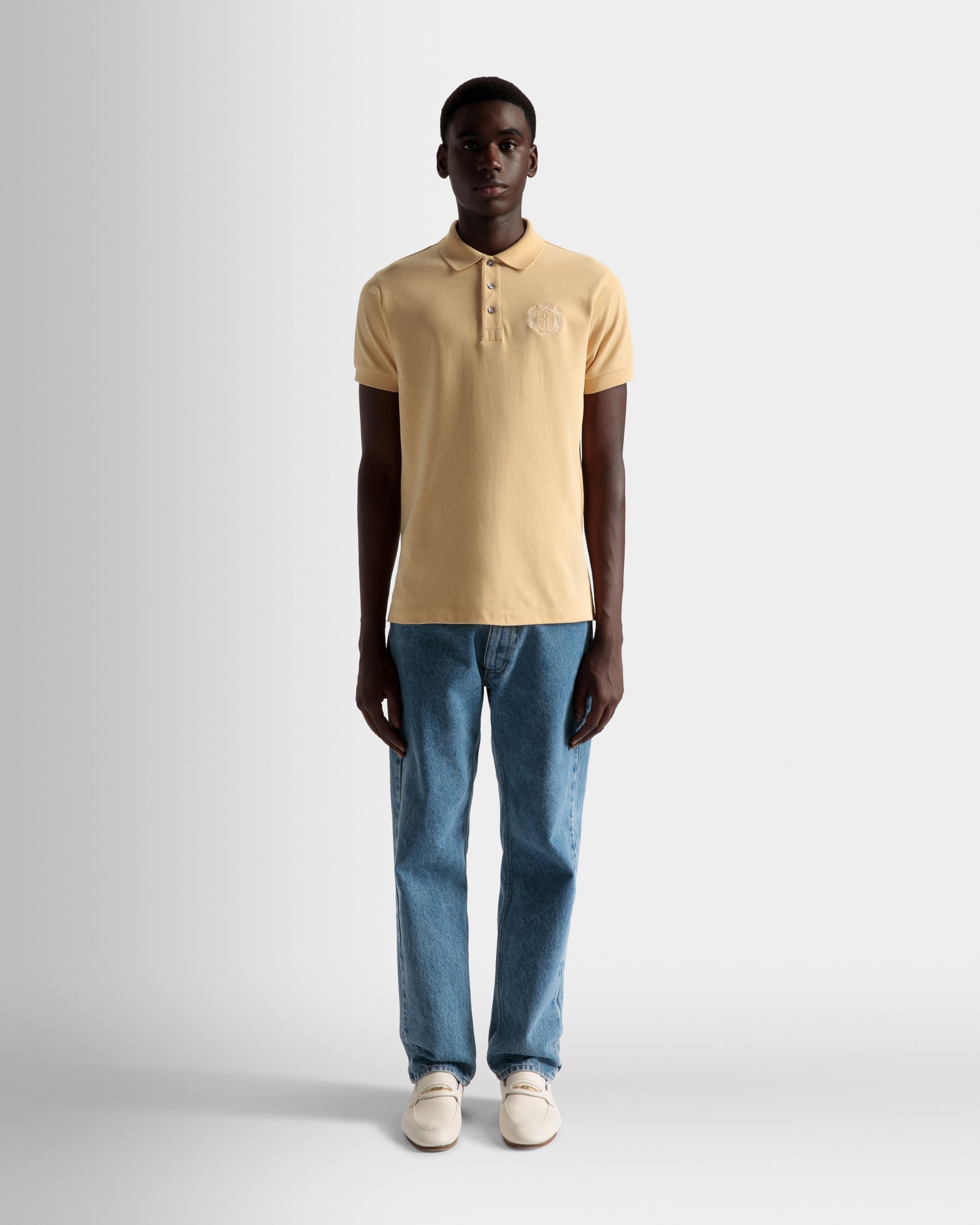 Emblem Polo In Cream Cotton - Men's - Bally - 02