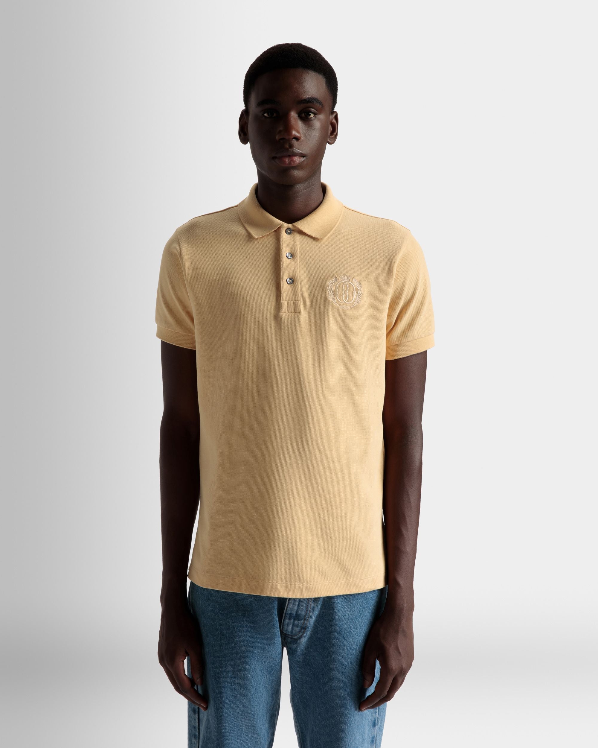 Emblem Polo In Cream Cotton - Men's - Bally - 03