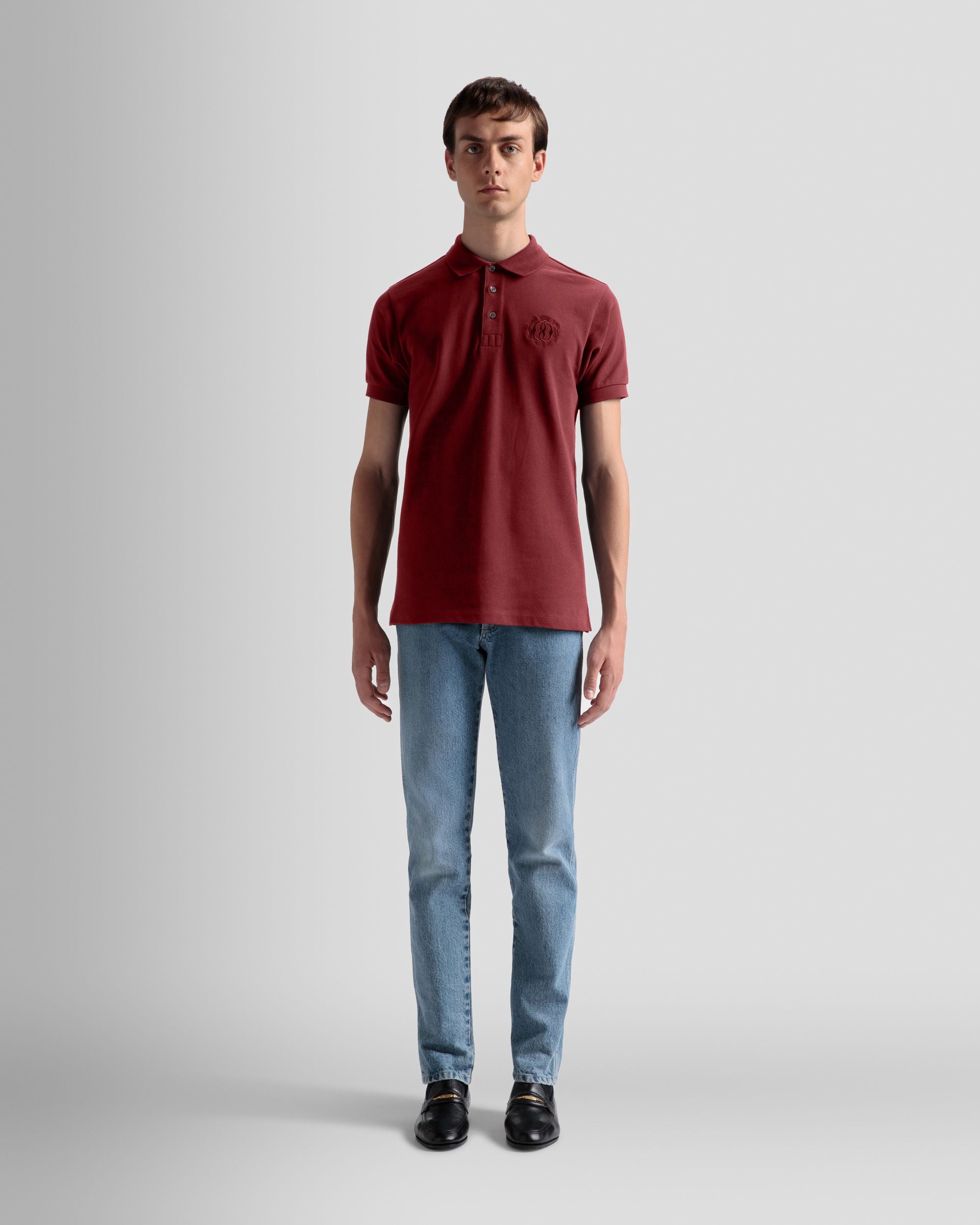 Emblem Polo In Burgundy Cotton - Men's - Bally - 02