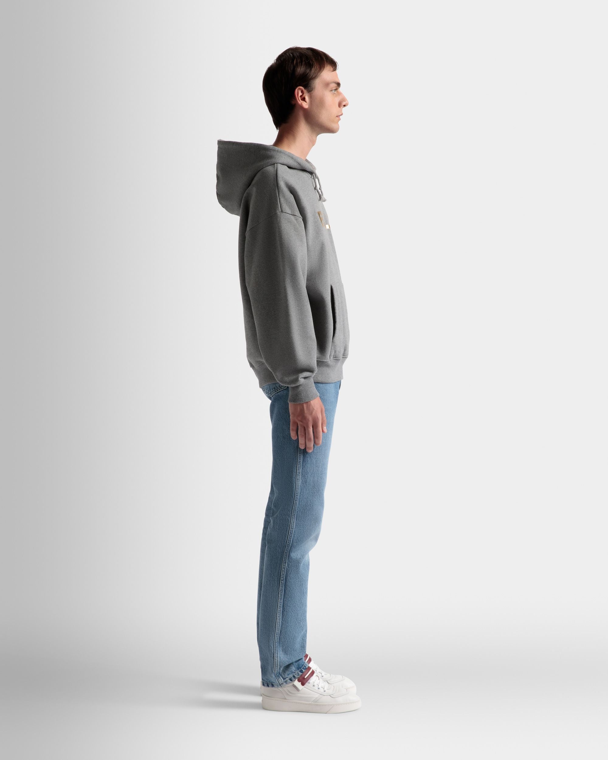 Logo Hooded Sweatshirt In Grey Melange Cotton - Men's - Bally - 05