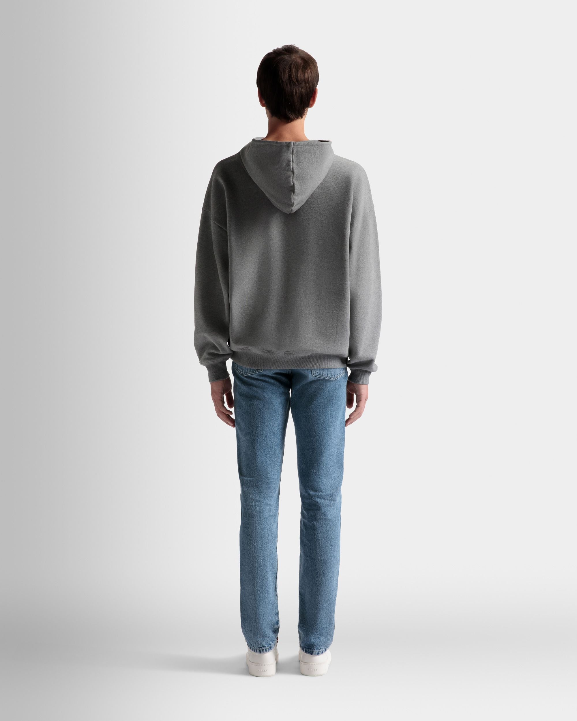 Logo Hooded Sweatshirt In Grey Melange Cotton - Men's - Bally - 06