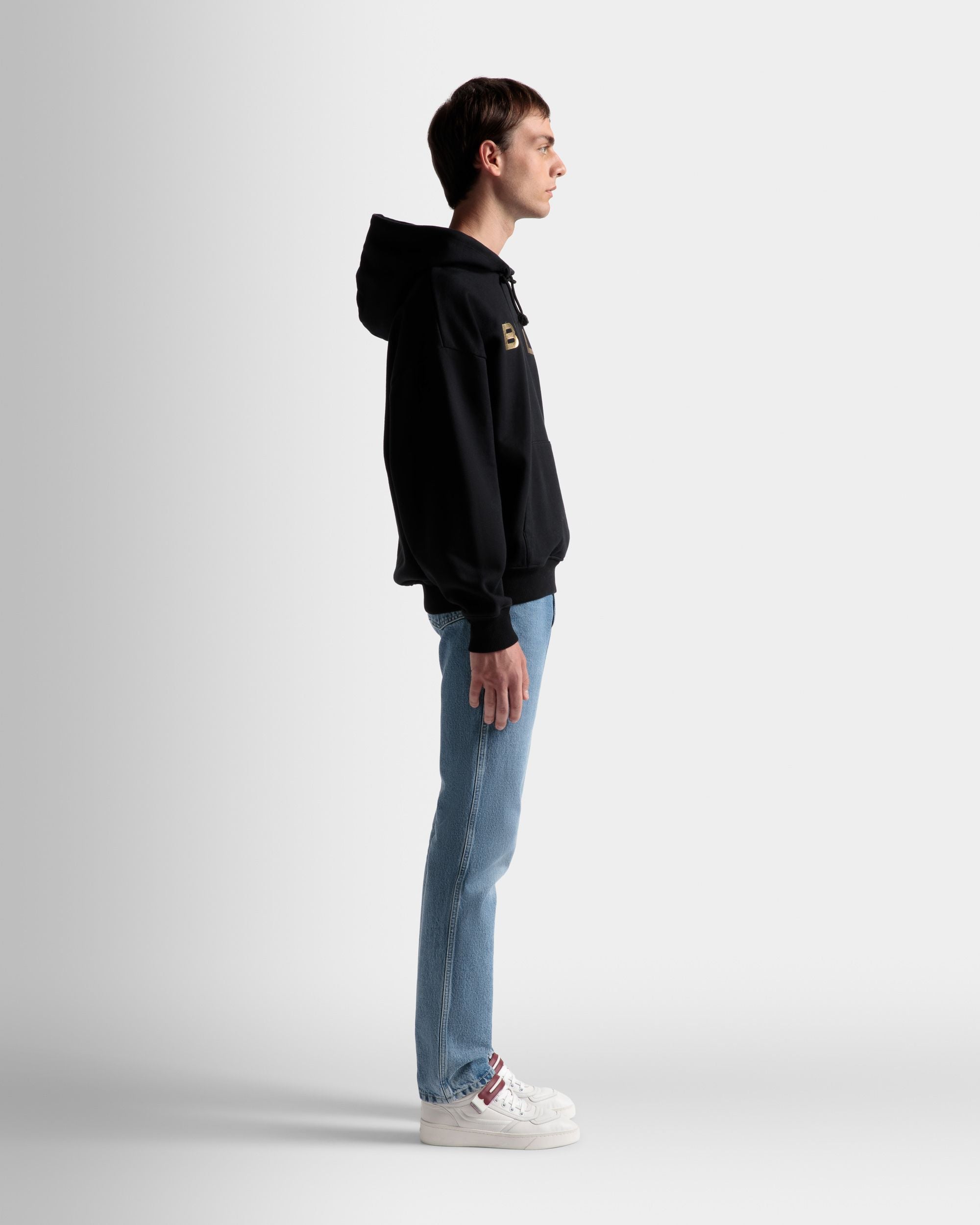 Logo Hooded Sweatshirt In Black Cotton - Men's - Bally - 05