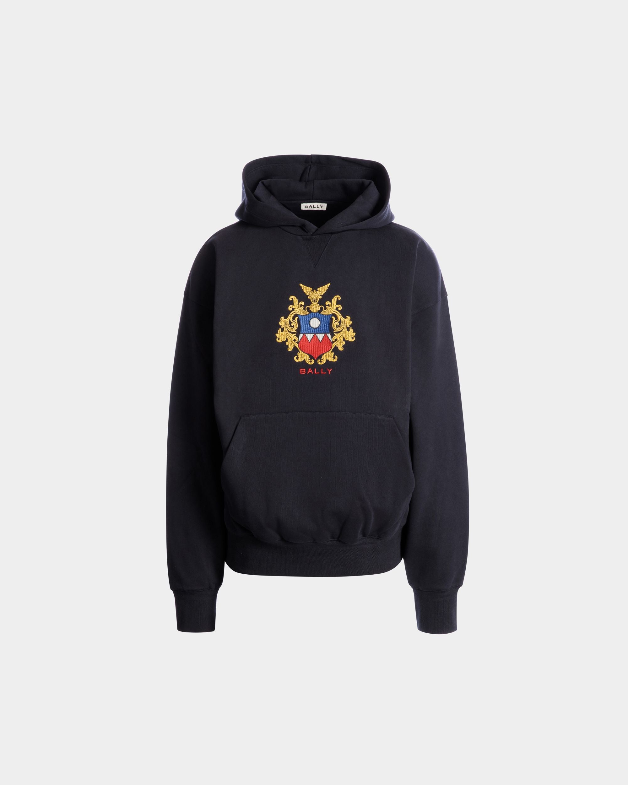 Hoodie With Bally Crest Logo In Navy Blue Cotton - Men's - Bally - 01