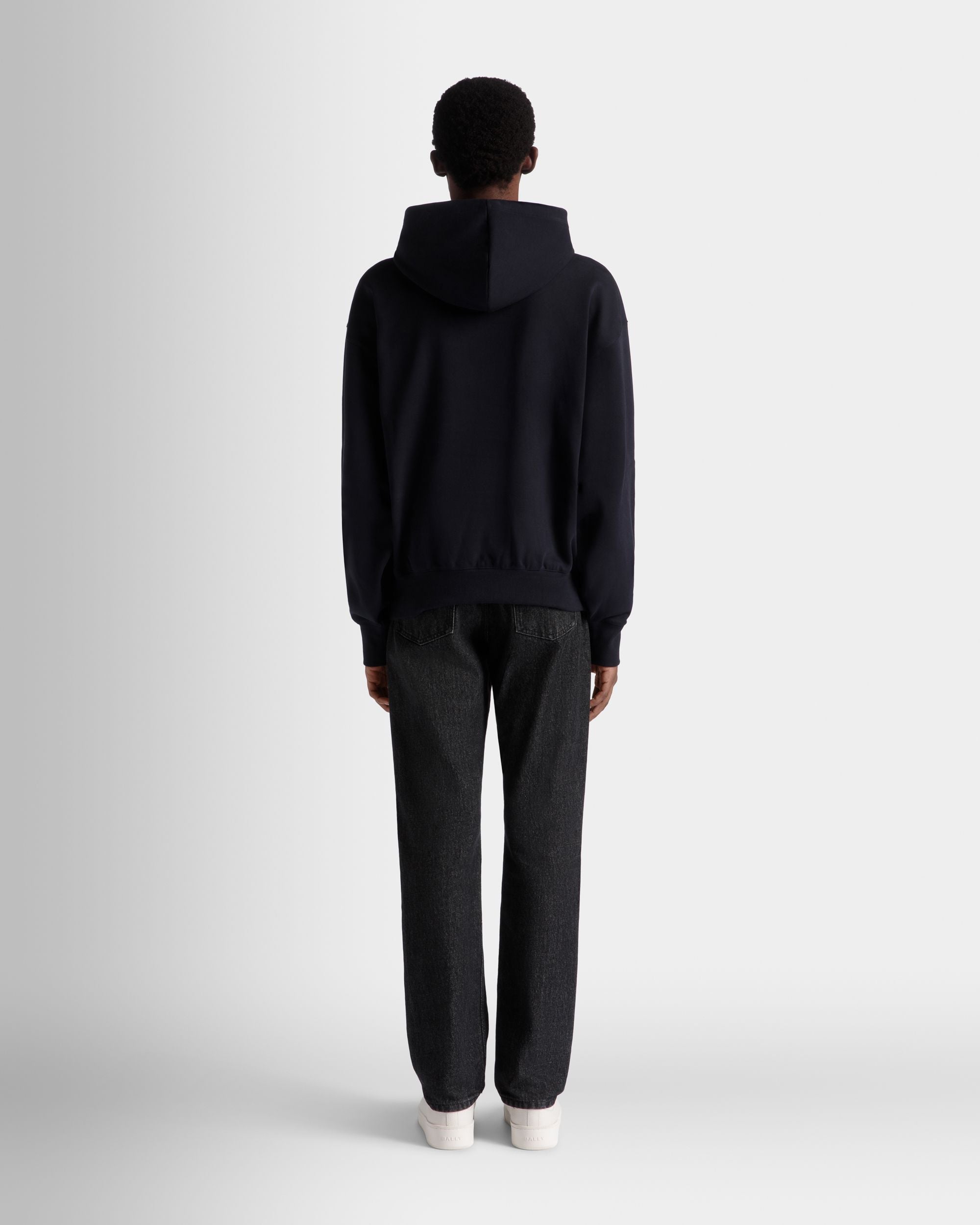 Hoodie With Bally Crest Logo In Navy Blue Cotton - Men's - Bally - 06