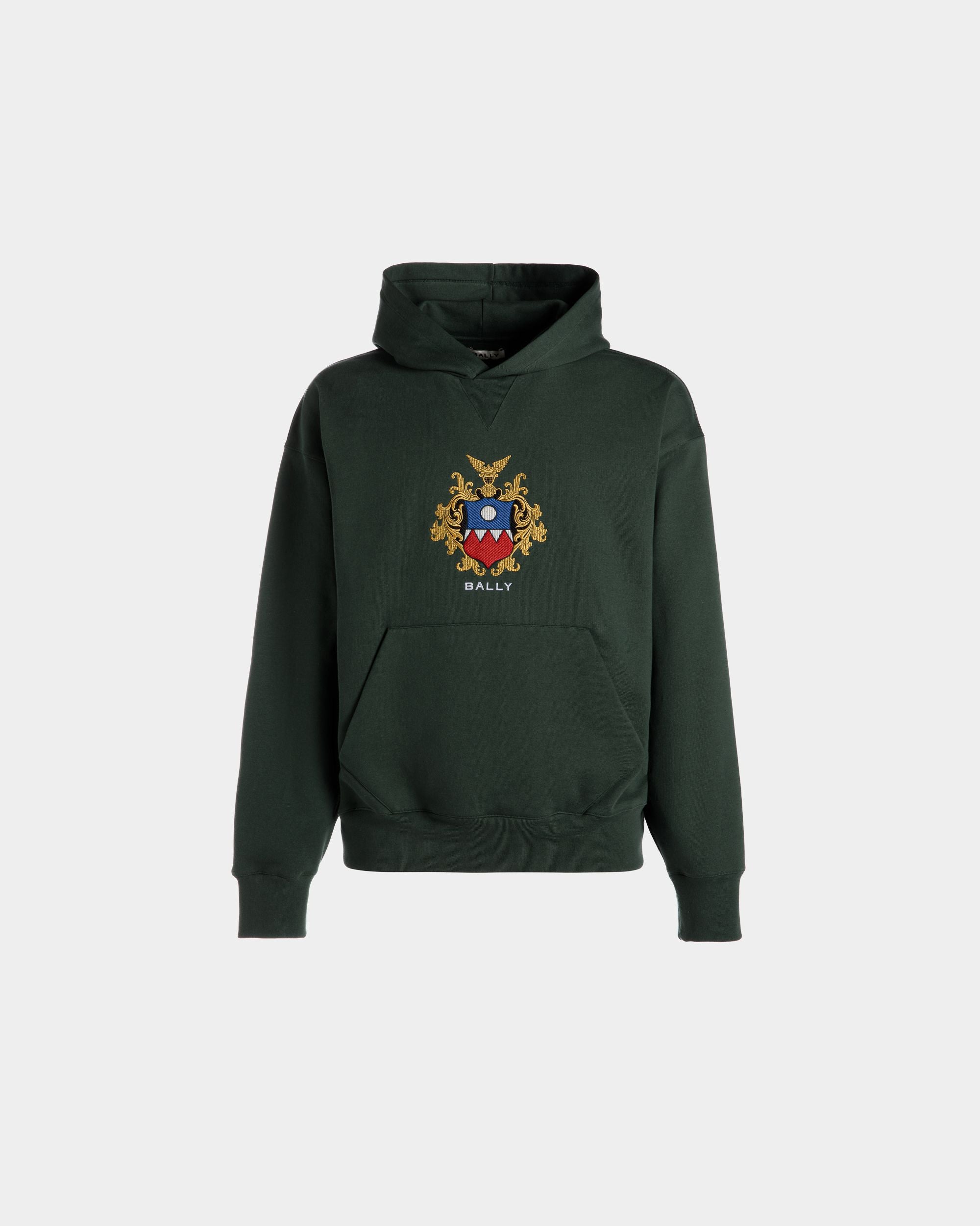 Hoodie With Bally Crest Logo In Bottle Green Cotton - Men's - Bally - 01