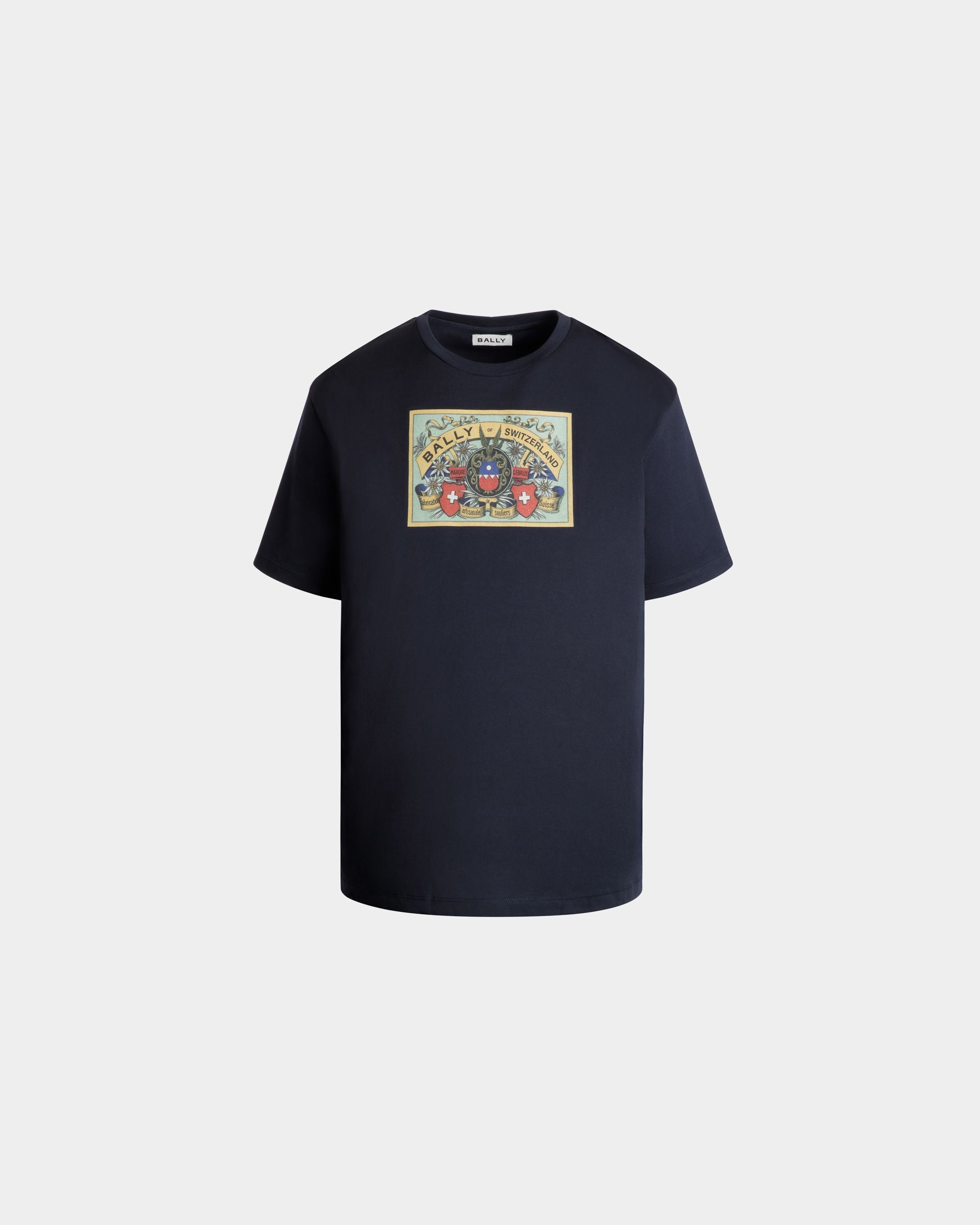 T-Shirt With Bally Crest Label In Navy Blue Cotton - Men's - Bally - 01