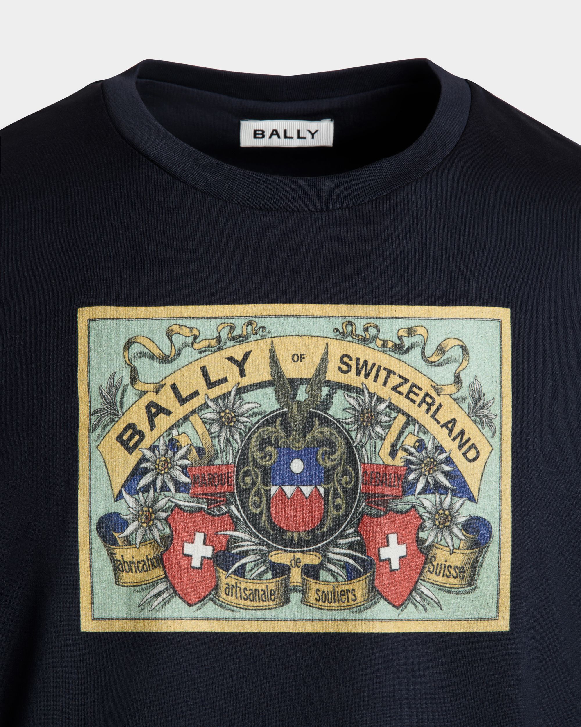 T-Shirt With Bally Crest Label In Navy Blue Cotton - Men's - Bally - 02