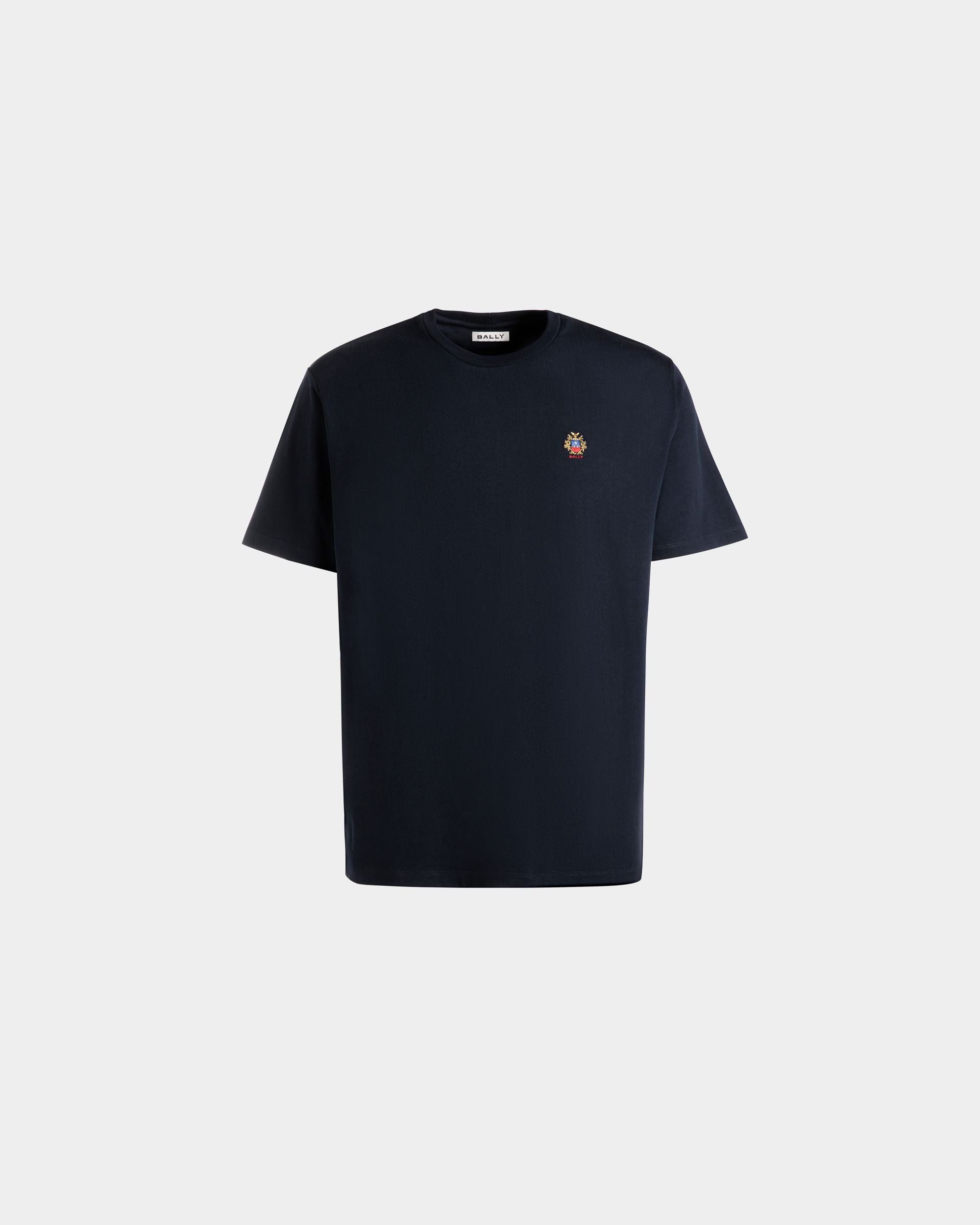 T-Shirt With a Bally Crest Logo In Navy Blue Cotton - Men's - Bally - 01