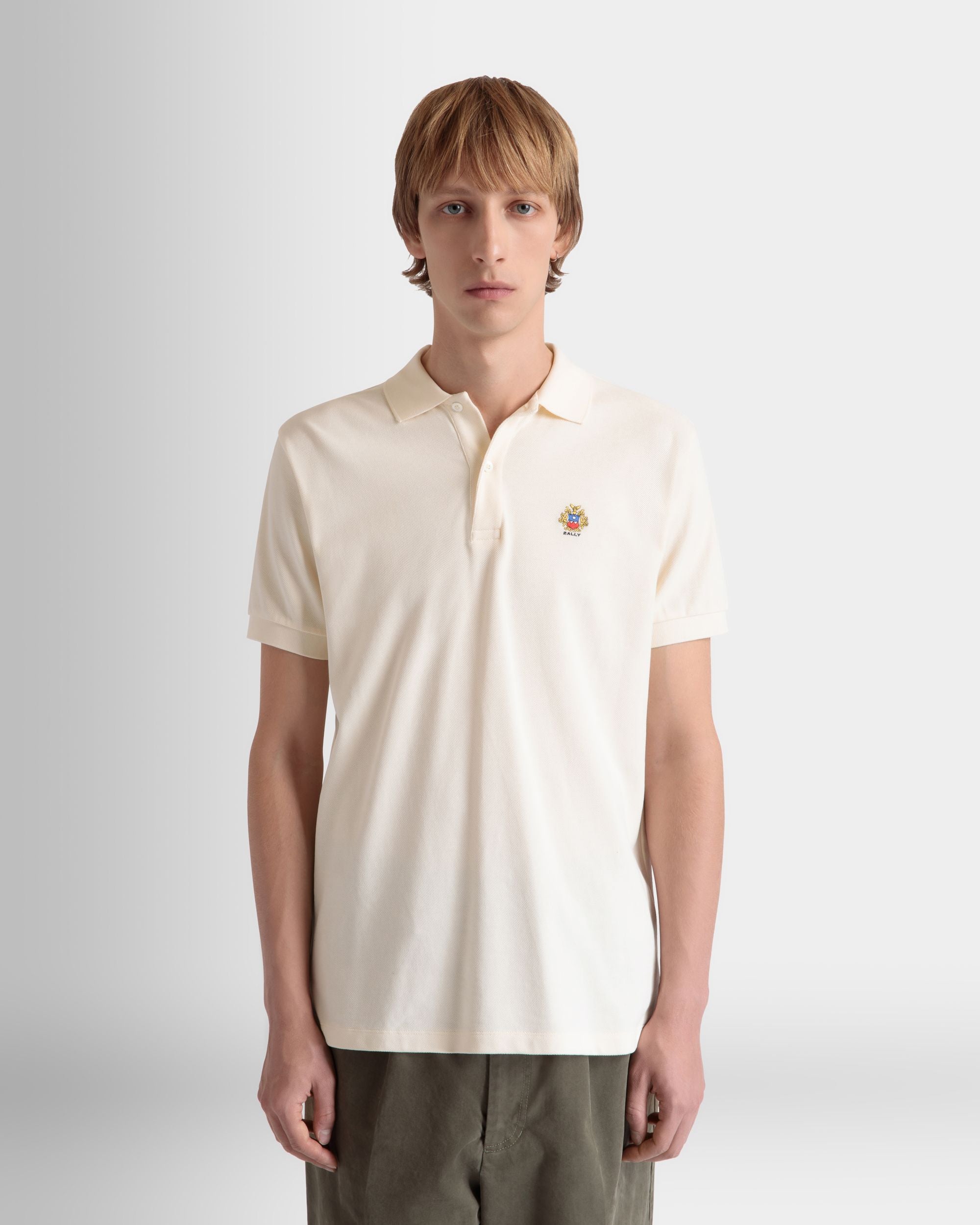 Polo With a Bally Crest Logo In White Cotton - Men's - Bally - 05