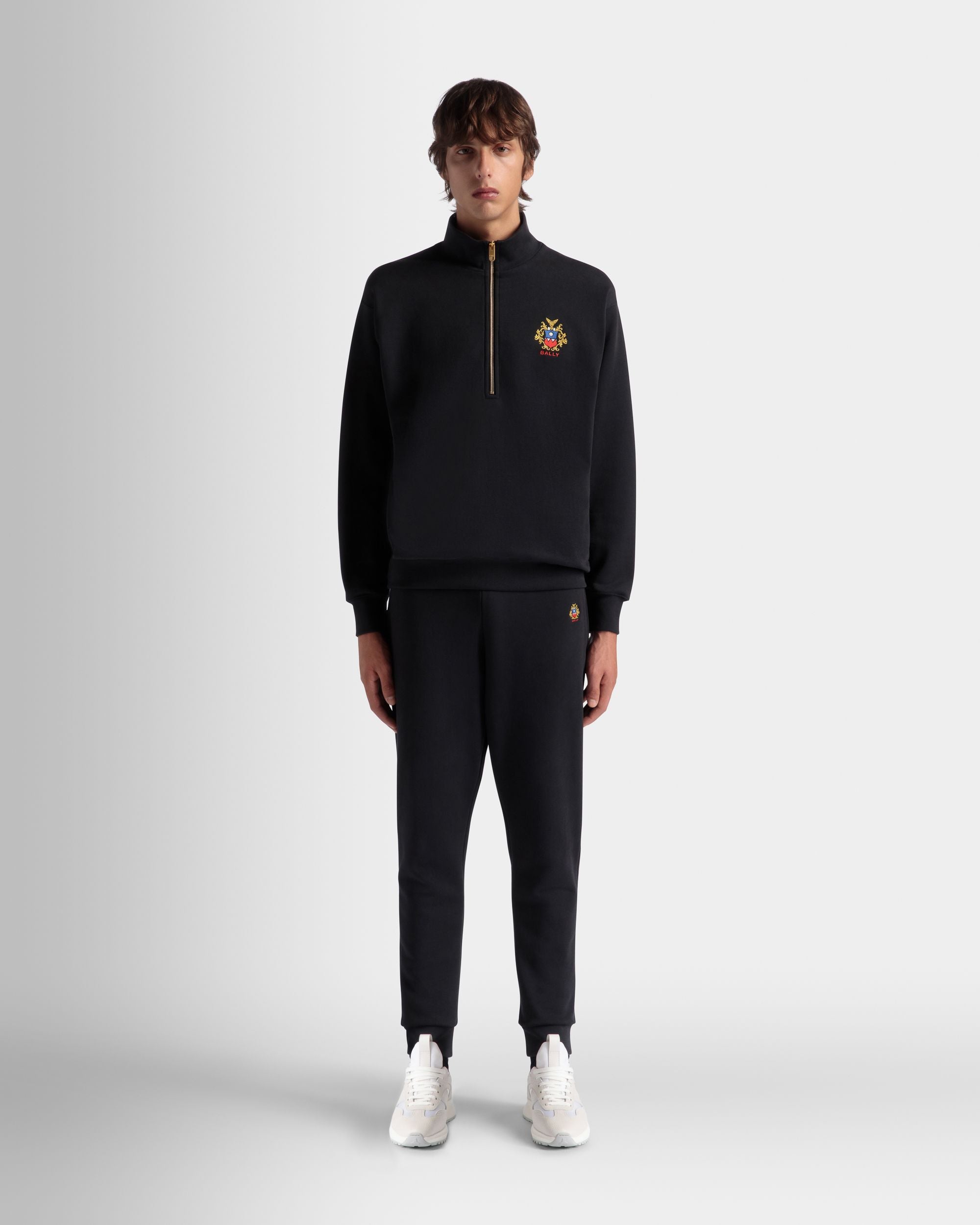 Half Zip Sweatshirt With a Bally Crest Logo In Navy Blue Cotton - Men's - Bally - 02
