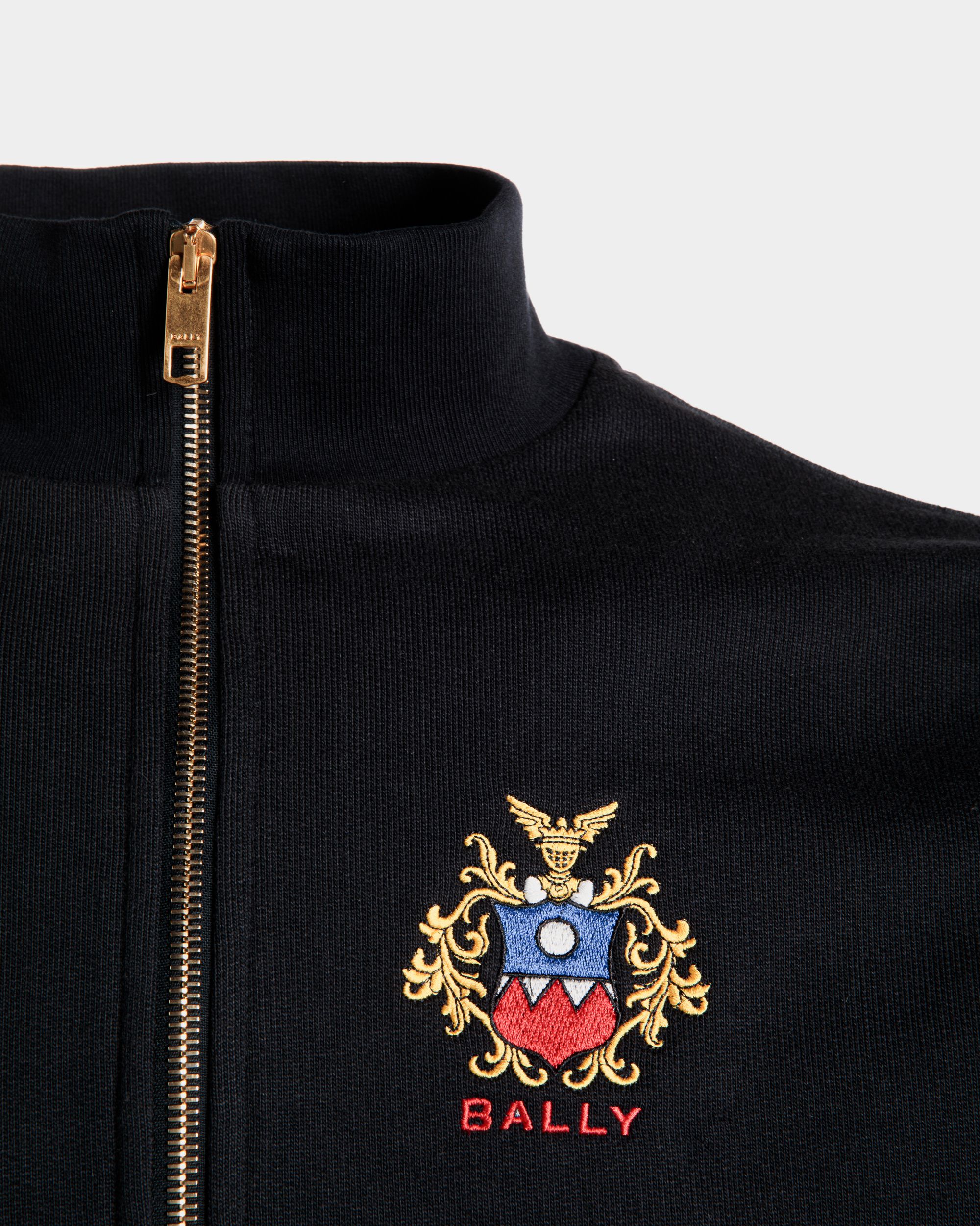 Half Zip Sweatshirt With a Bally Crest Logo In Navy Blue Cotton - Men's - Bally - 04