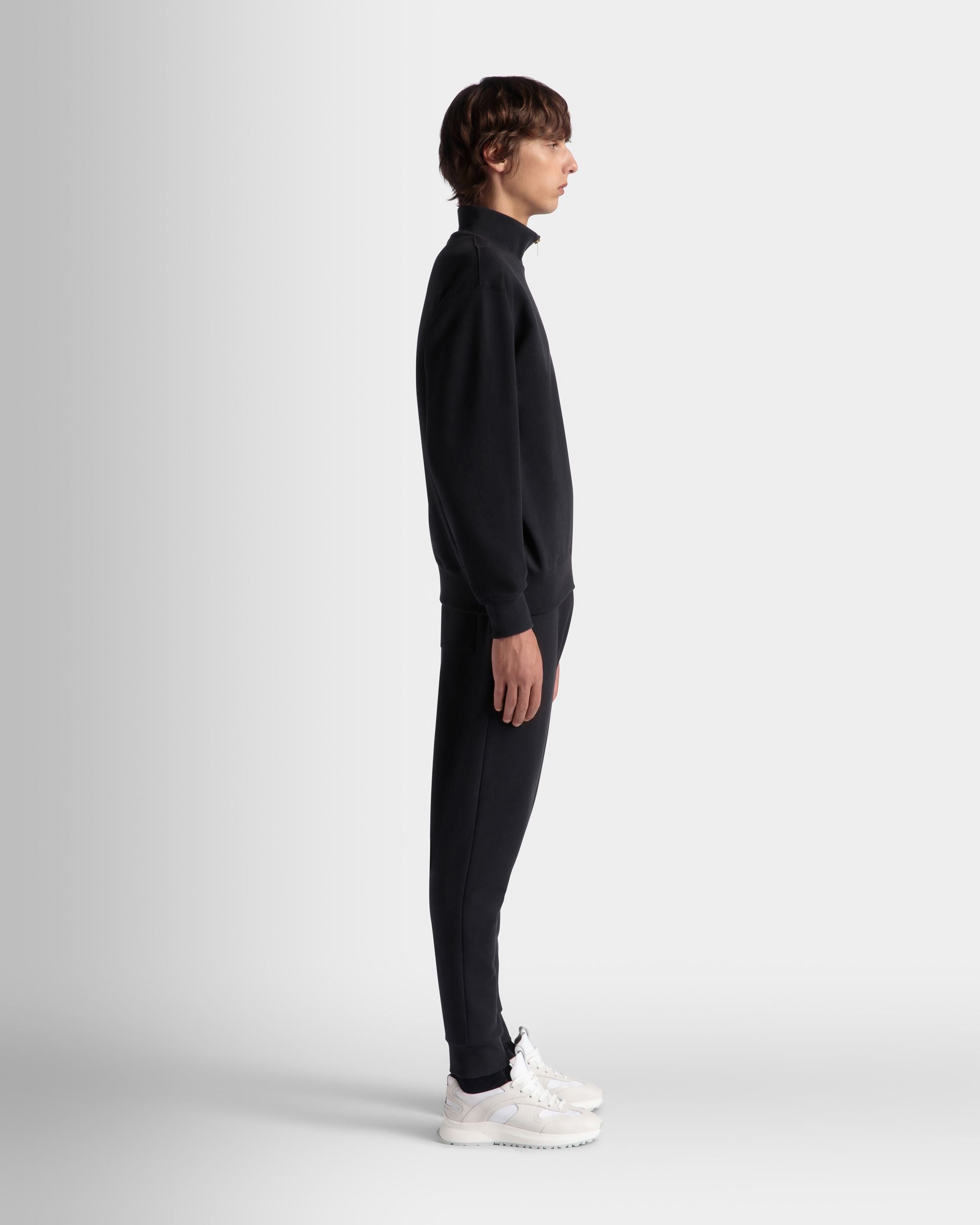 Half Zip Sweatshirt With a Bally Crest Logo In Navy Blue Cotton - Men's - Bally - 05