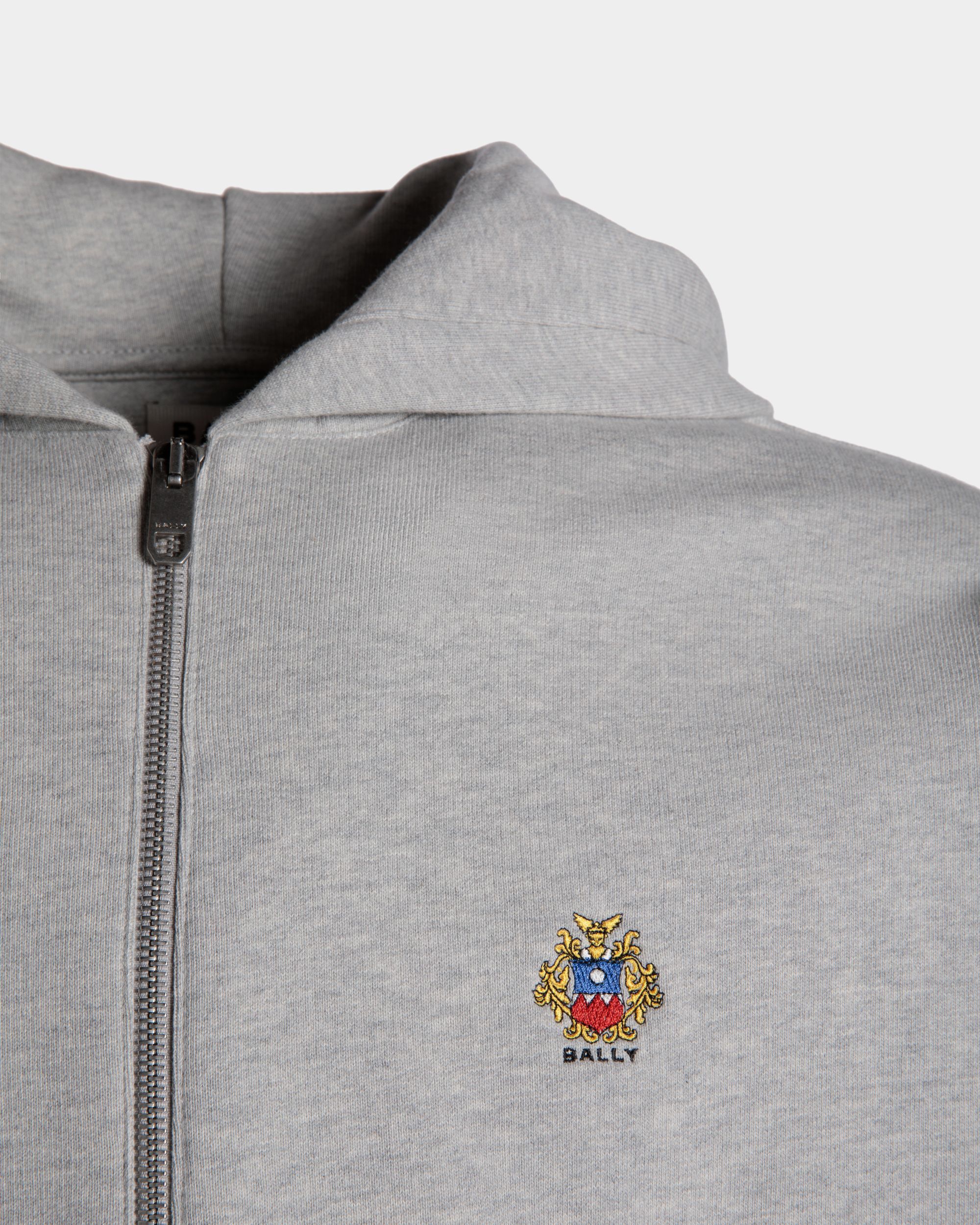 Hoodie With a Bally Crest Logo In Grey Melange Cotton - Men's - Bally - 02