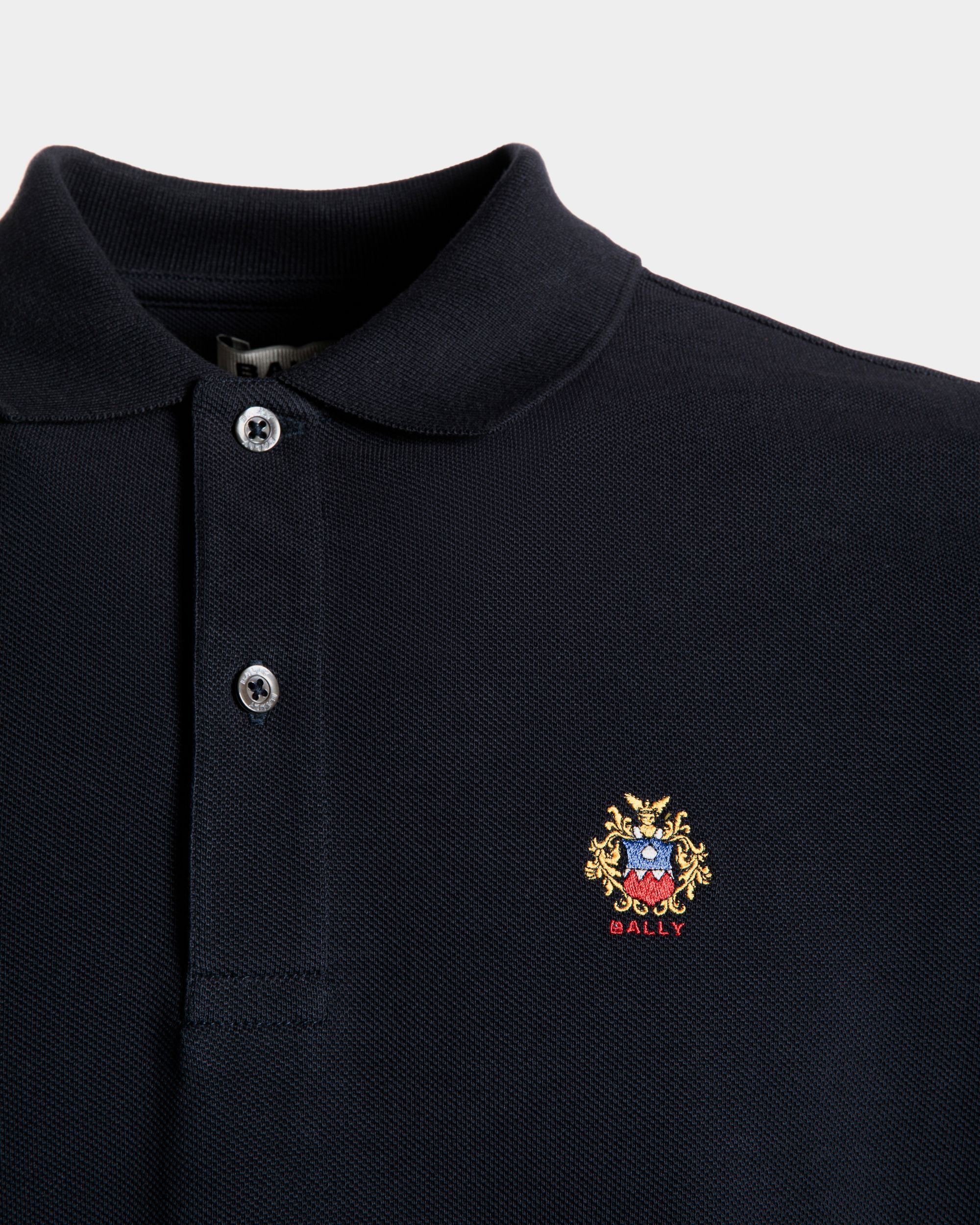 Long Sleeve Polo With a Bally Crest Logo In Navy Blue Cotton - Men's - Bally - 02