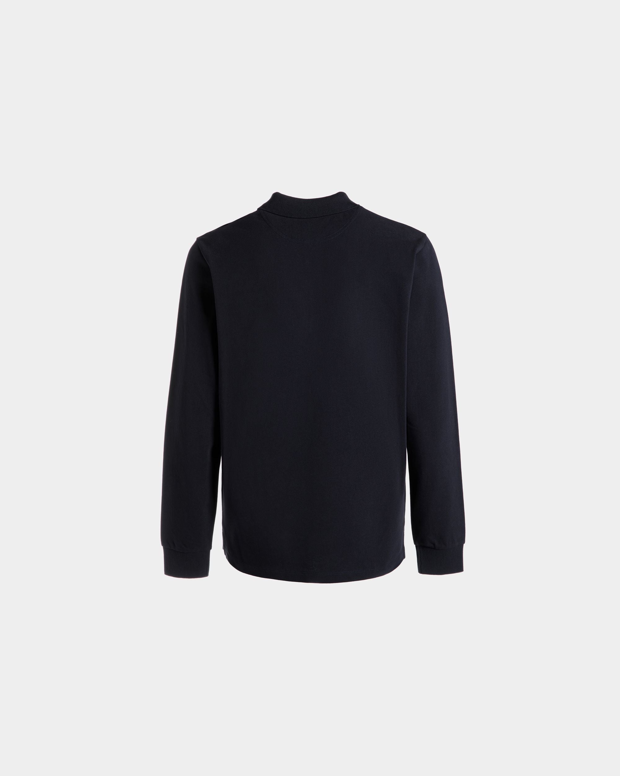 Long Sleeve Polo With a Bally Crest Logo In Navy Blue Cotton - Men's - Bally - 03