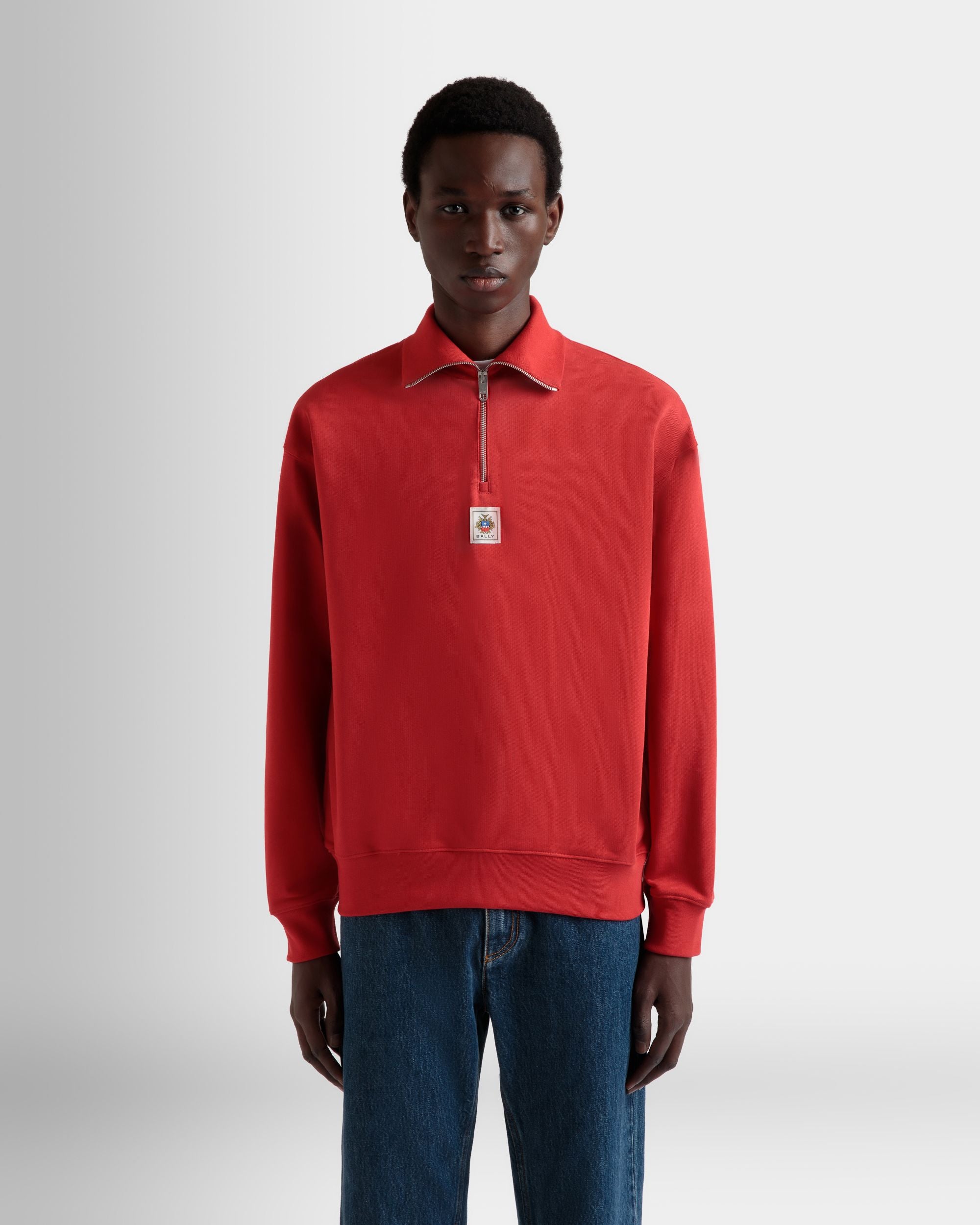 Half Zip Sweatshirt in Red Cotton - Men's - Bally - 08