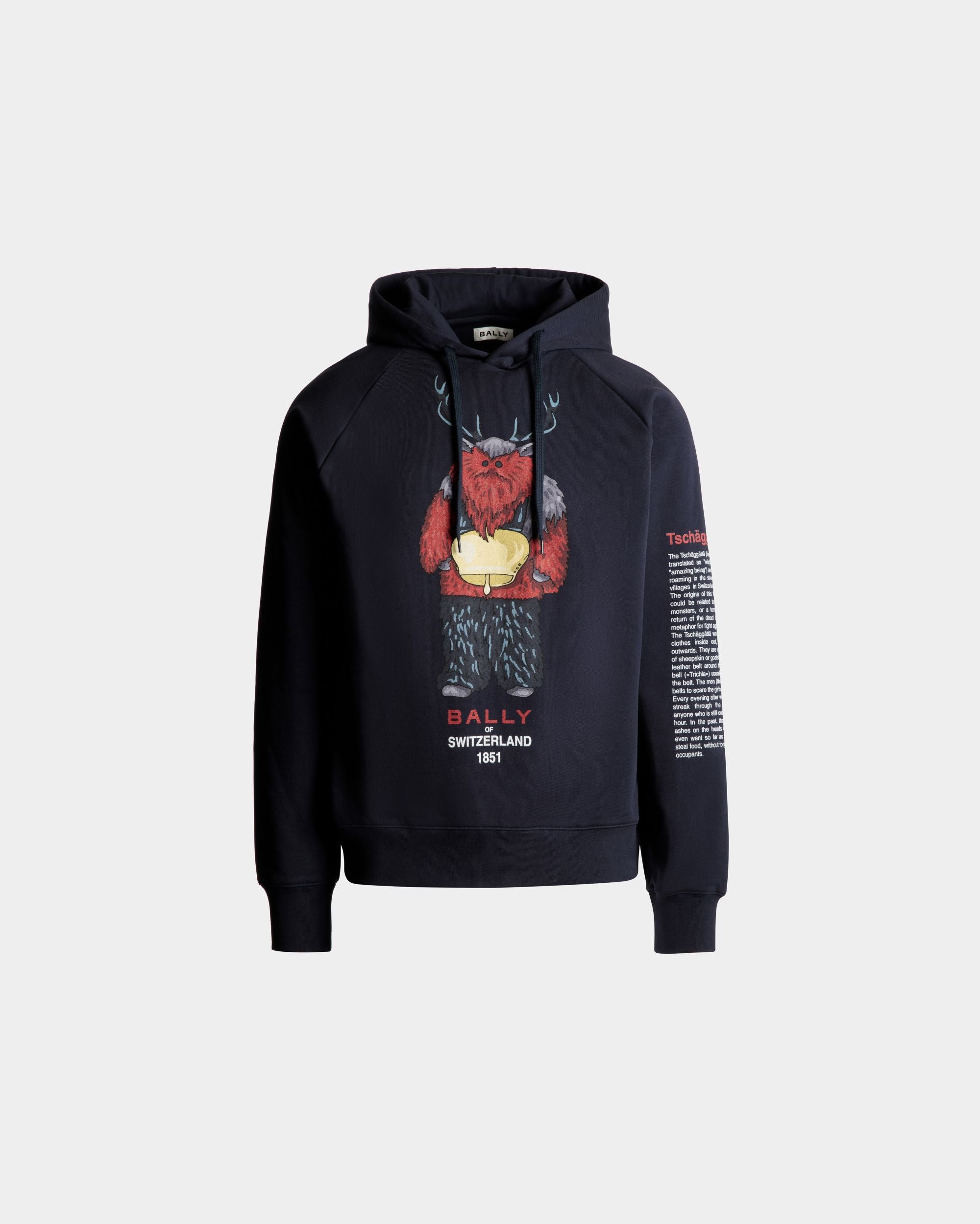 Hoodie With Forest Mask In Navy Blue Cotton - Men's - Bally - 01