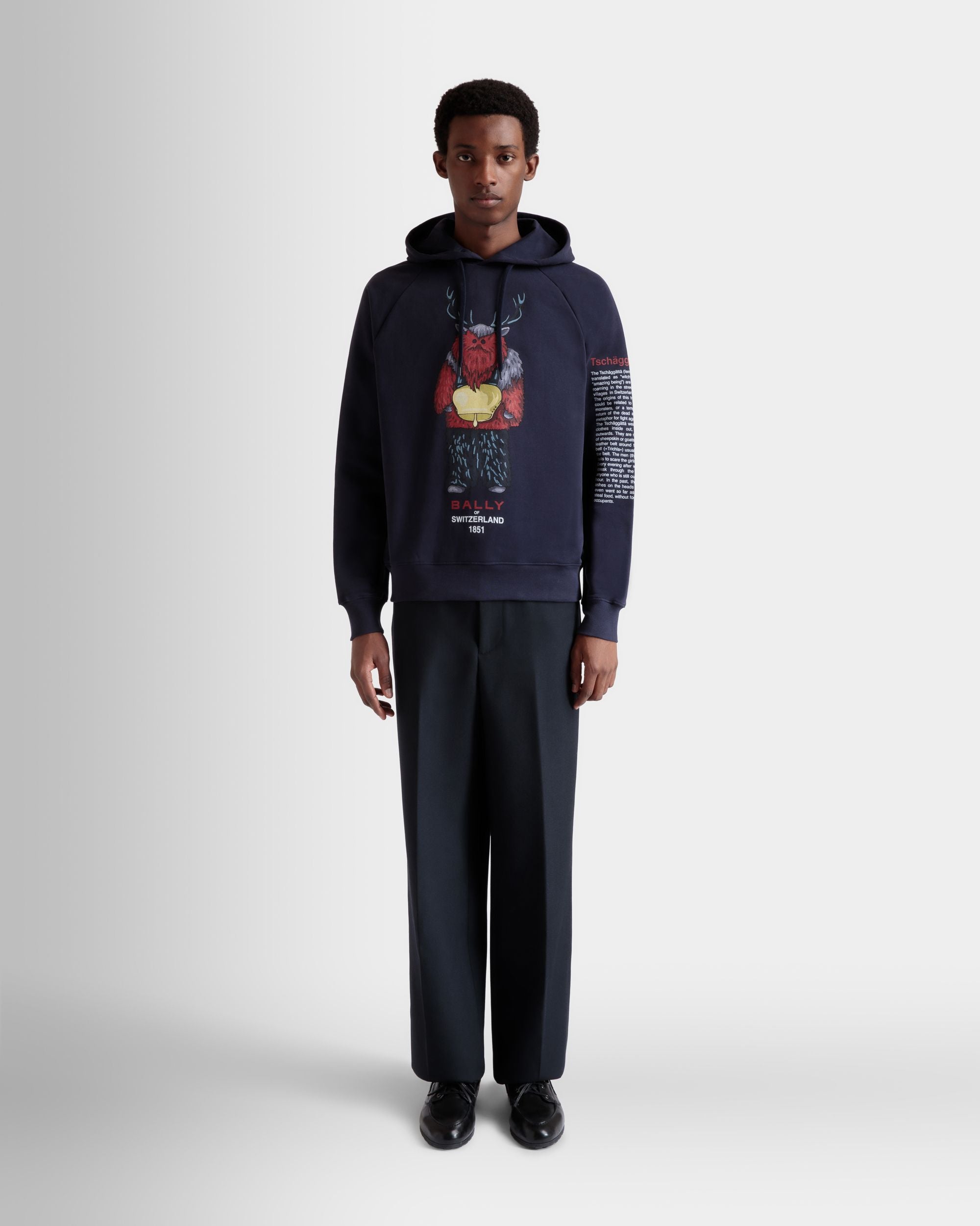 Hoodie With Forest Mask In Navy Blue Cotton - Men's - Bally - 02