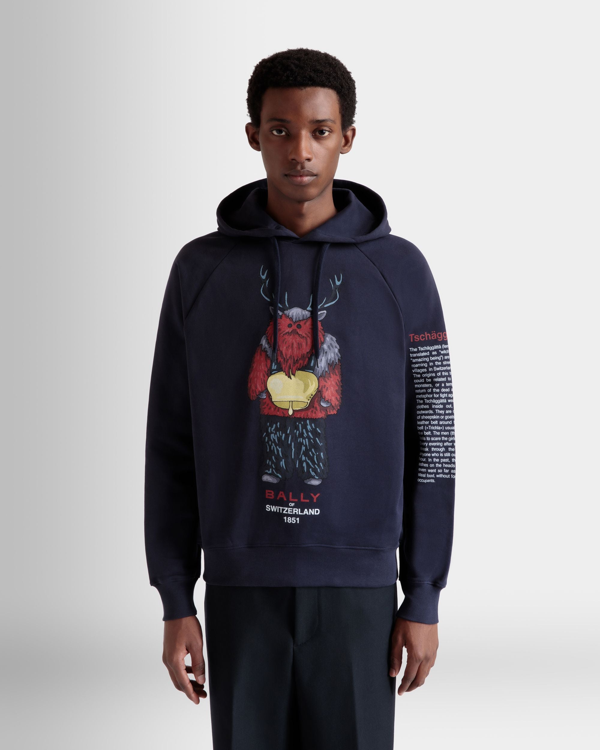 Hoodie With Forest Mask In Navy Blue Cotton - Men's - Bally - 03