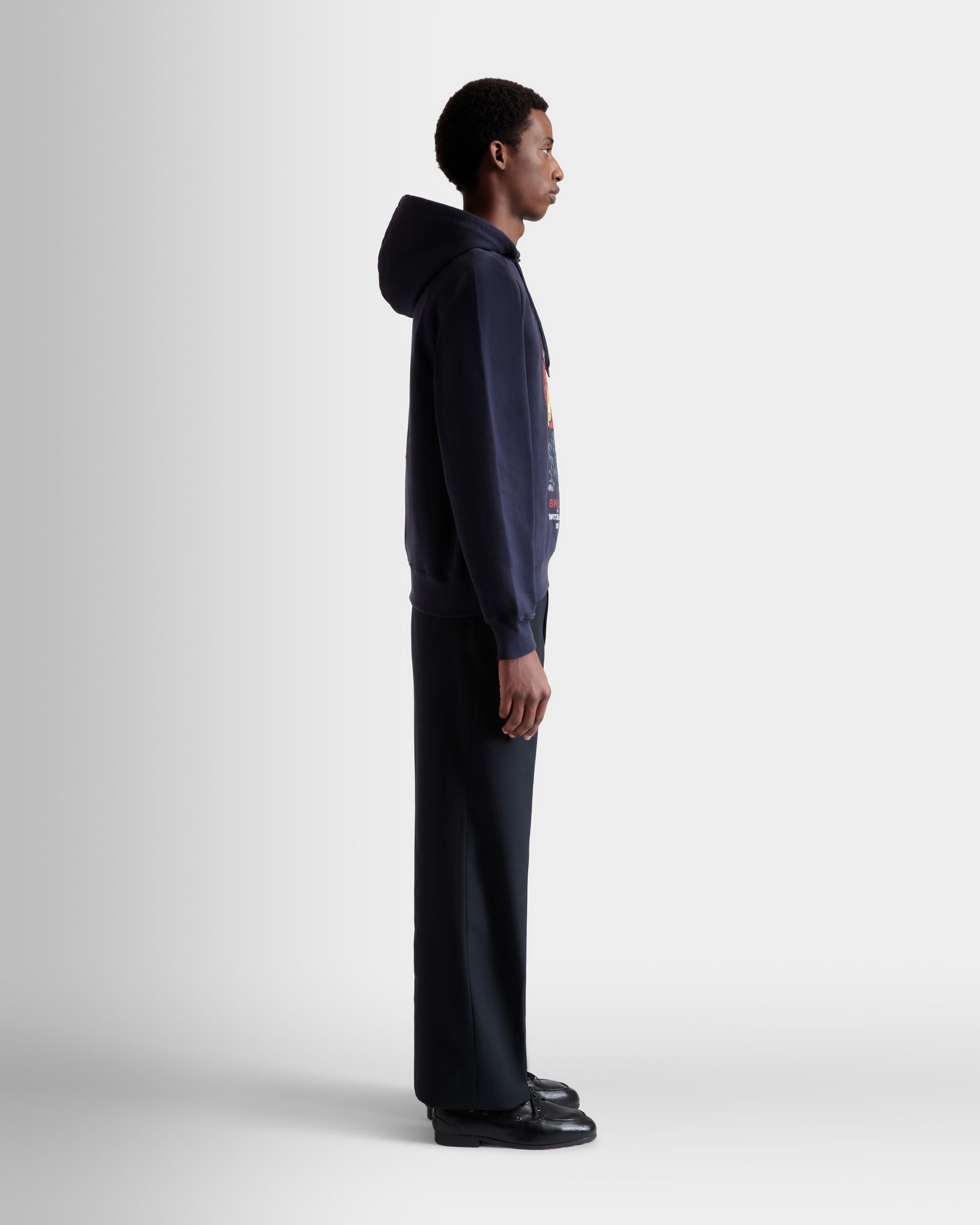 Hoodie With Forest Mask In Navy Blue Cotton - Men's - Bally - 05