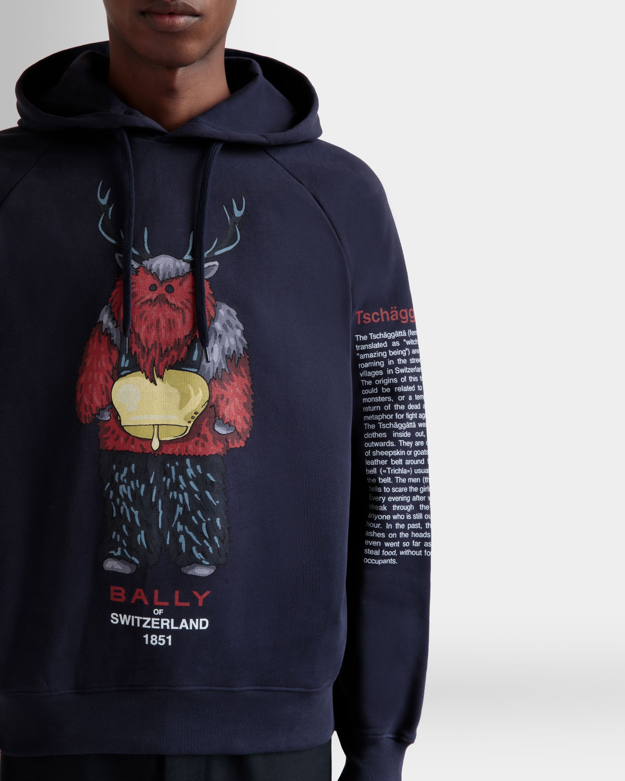 Hoodie With Forest Mask In Navy Blue Cotton - Men's - Bally - 08