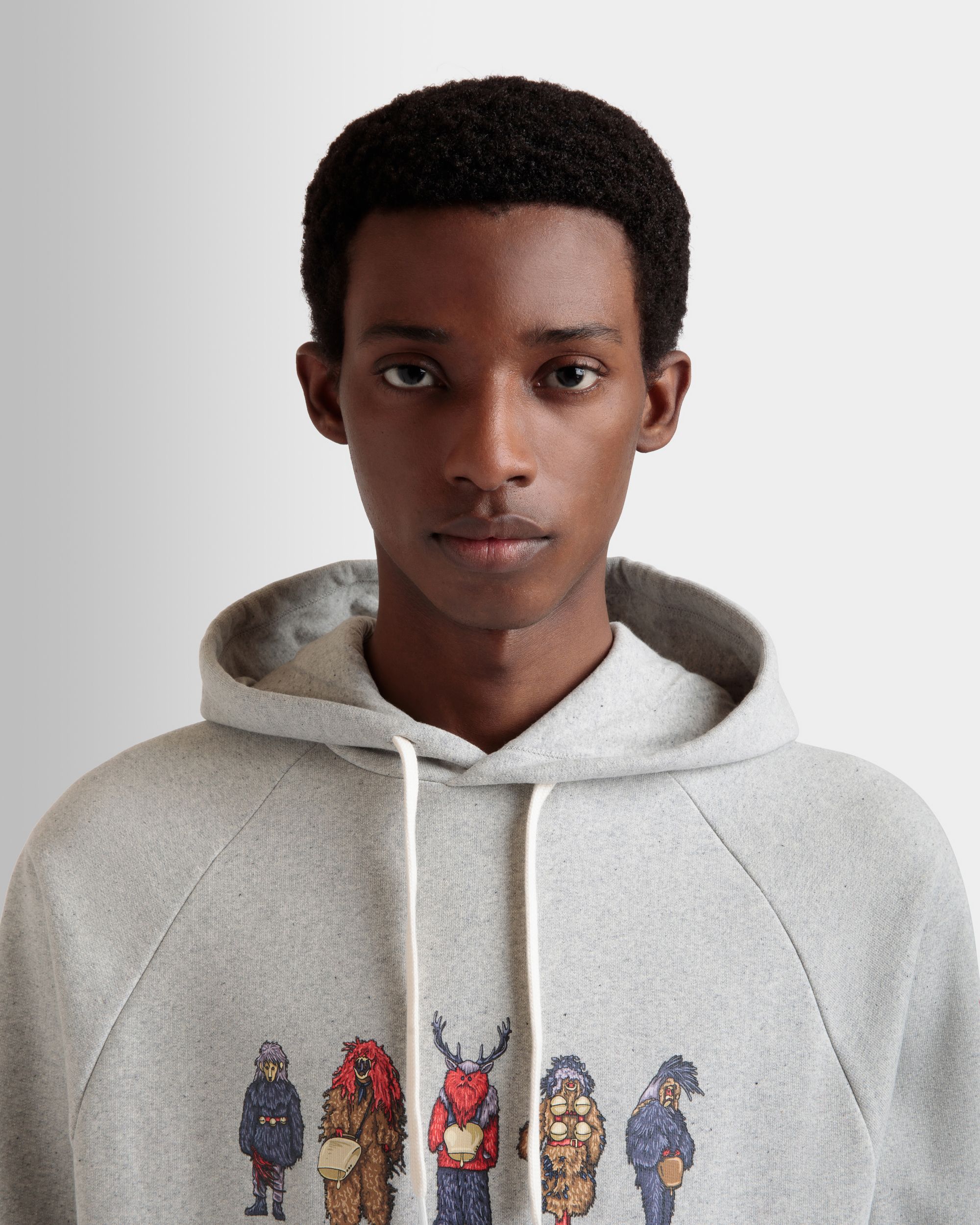 Hoodie With Forest Mask In Grey Melange Cotton - Men's - Bally - 08