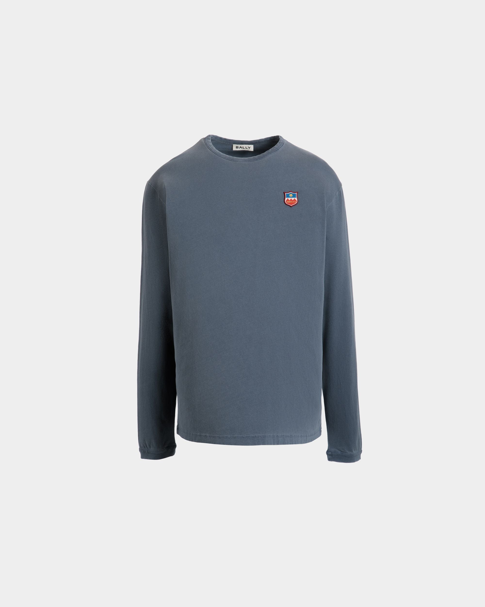 Long Sleeve T-shirt in Navy Blue Cotton - Men's - Bally - 01