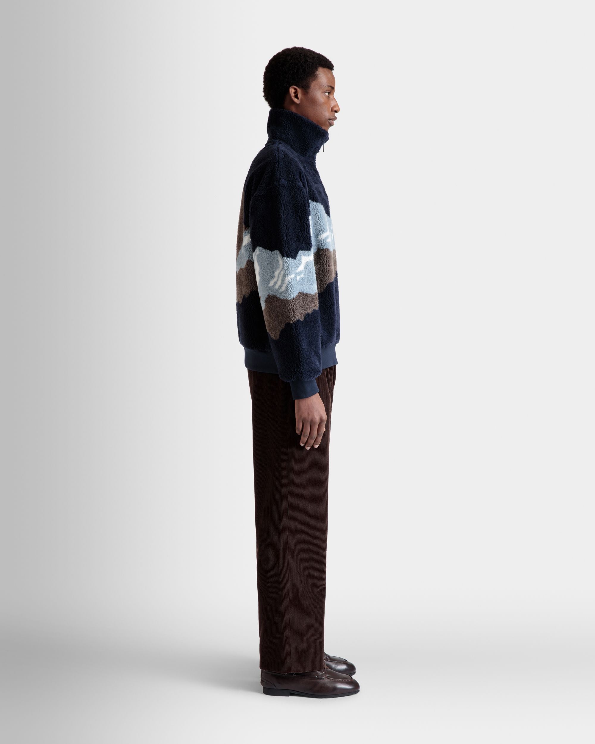 Winter Capsule Half Zip Sweatshirt in Navy Blue Fleece - Men's - Bally - 05