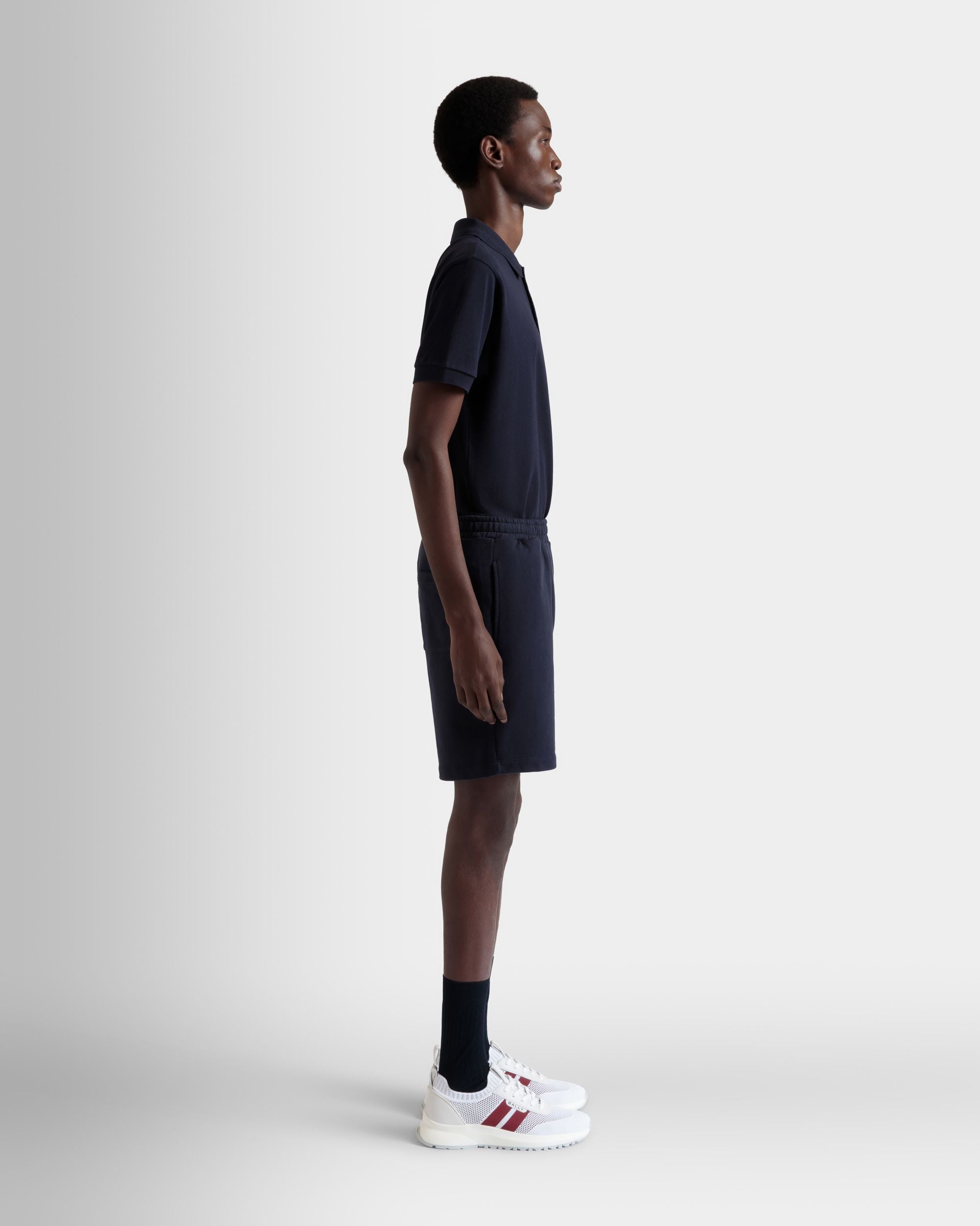 Shorts With a Bally Flag in Navy Blue Cotton - Men's - Bally - 05