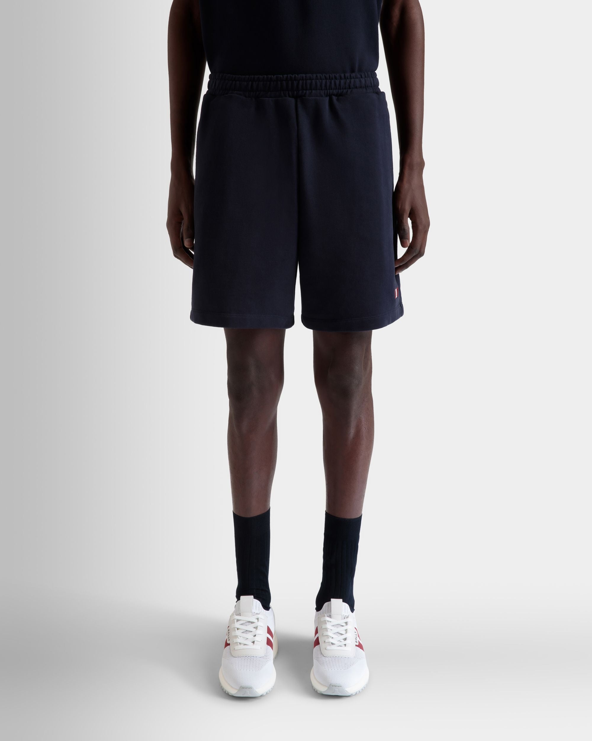 Shorts With a Bally Flag in Navy Blue Cotton - Men's - Bally - 08