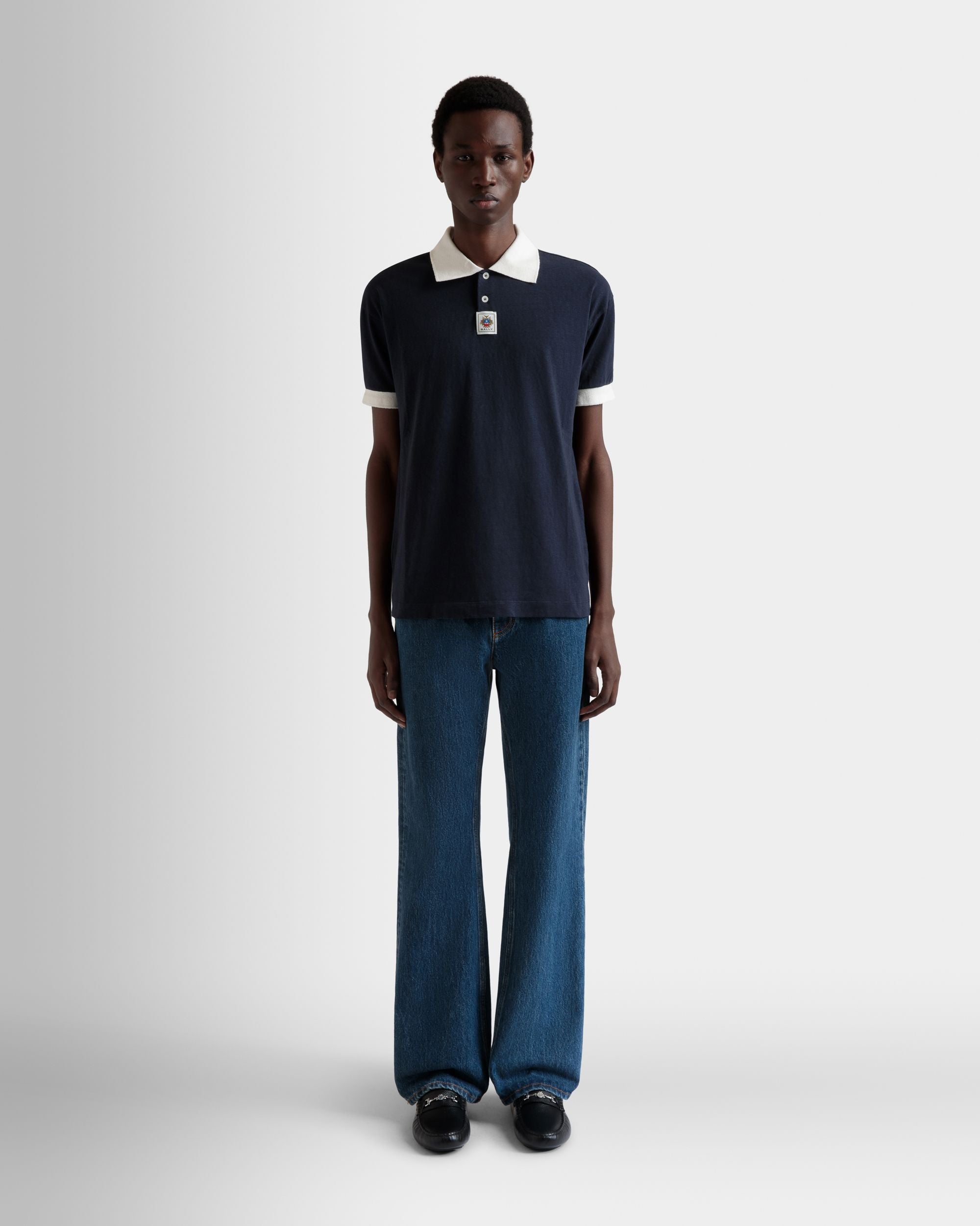 Polo Shirt in Navy Blue Stretch Cotton - Men's - Bally - 02