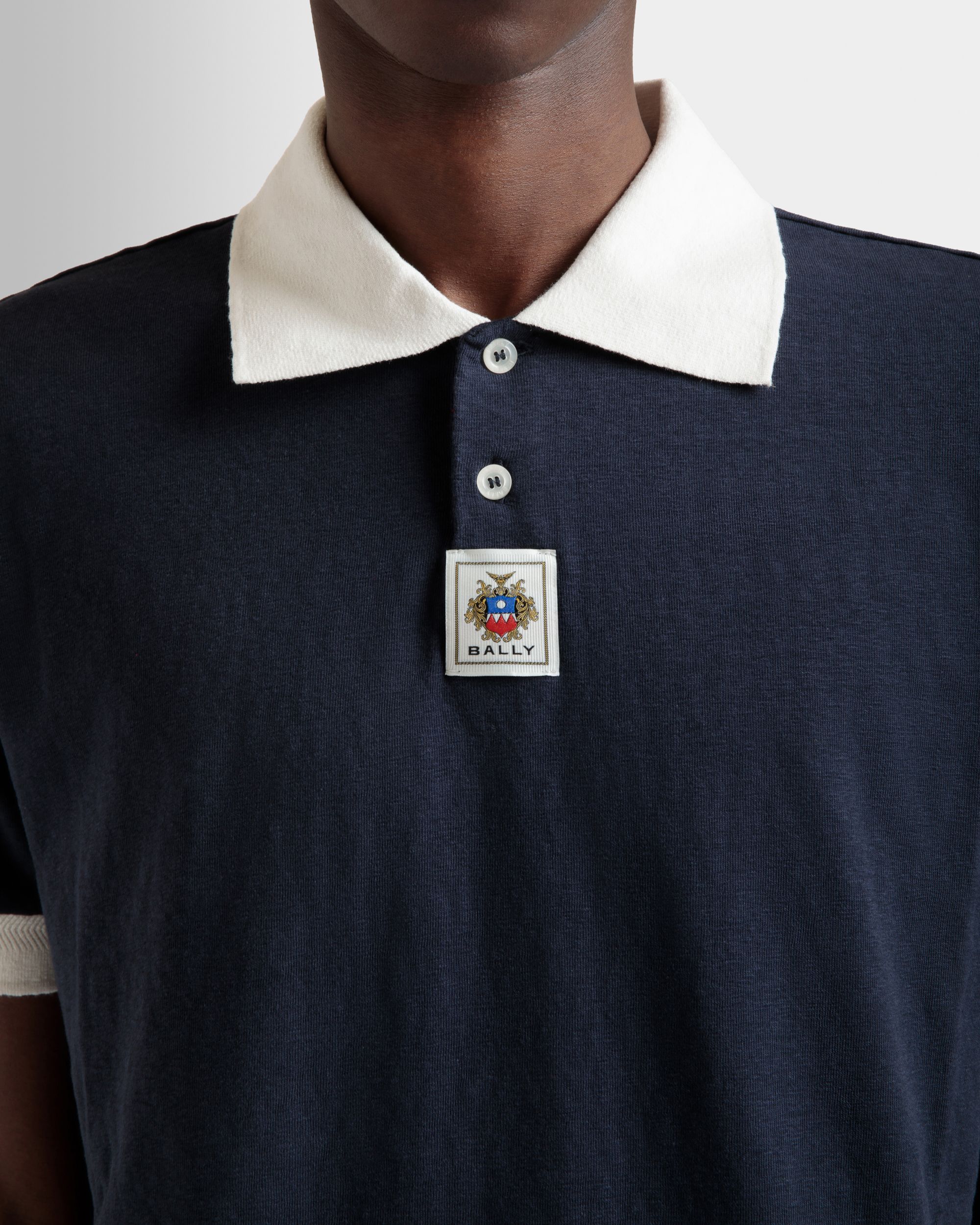 Polo Shirt in Navy Blue Stretch Cotton - Men's - Bally - 03
