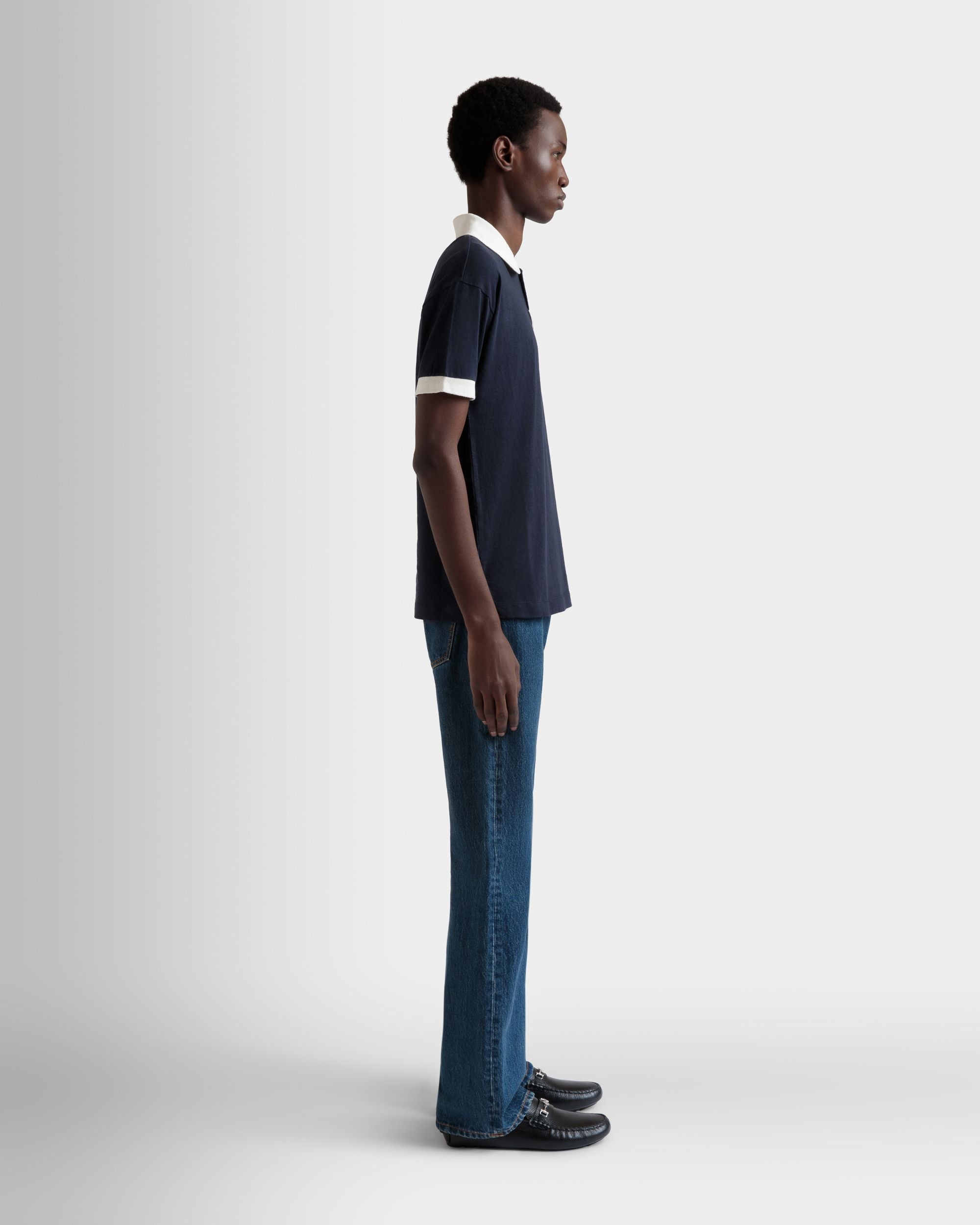 Polo Shirt in Navy Blue Stretch Cotton - Men's - Bally - 05