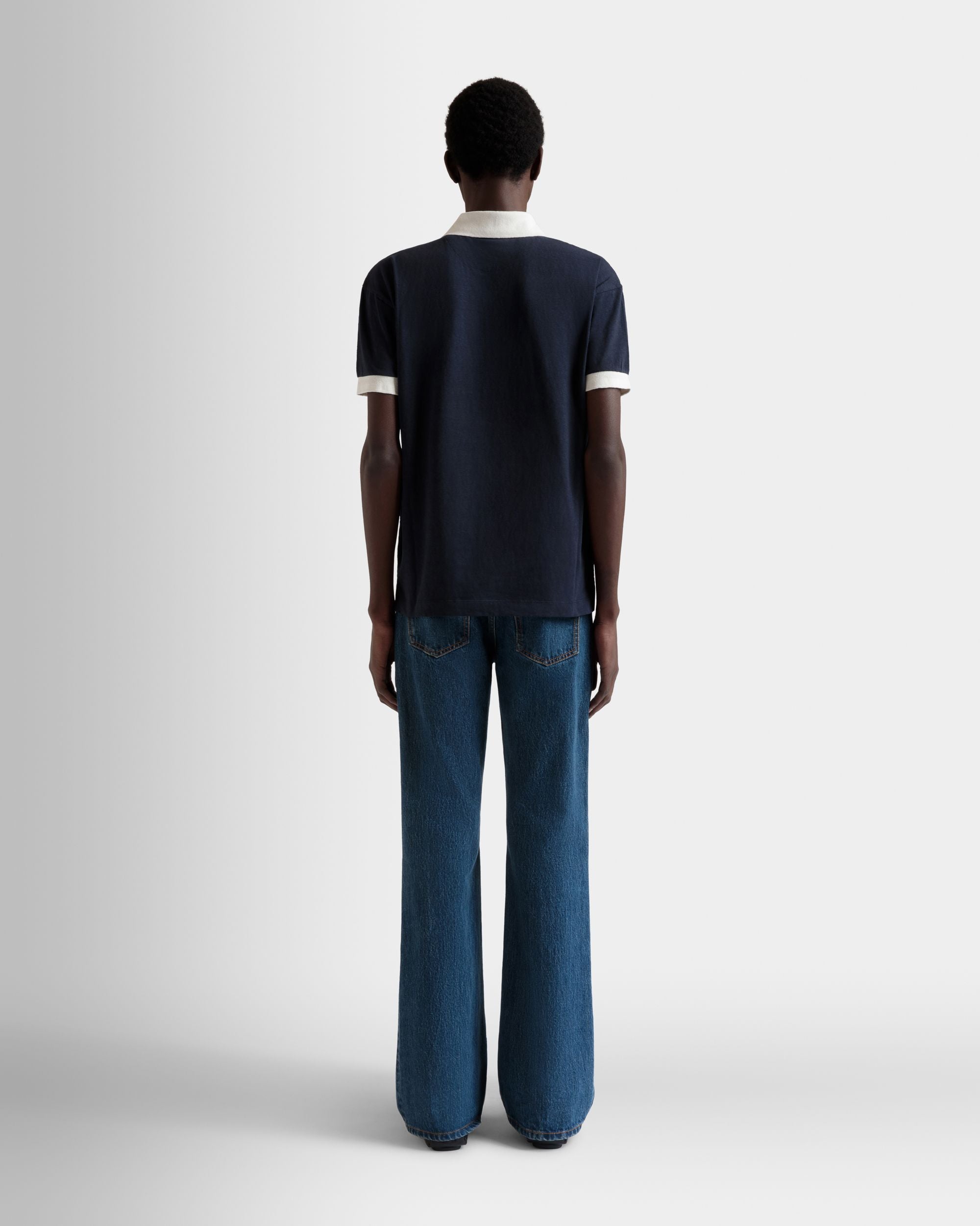Polo Shirt in Navy Blue Stretch Cotton - Men's - Bally - 06