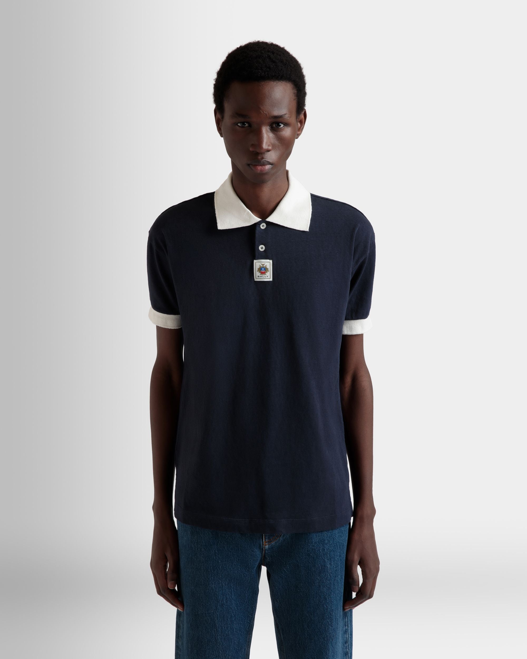 Polo Shirt in Navy Blue Stretch Cotton - Men's - Bally - 08