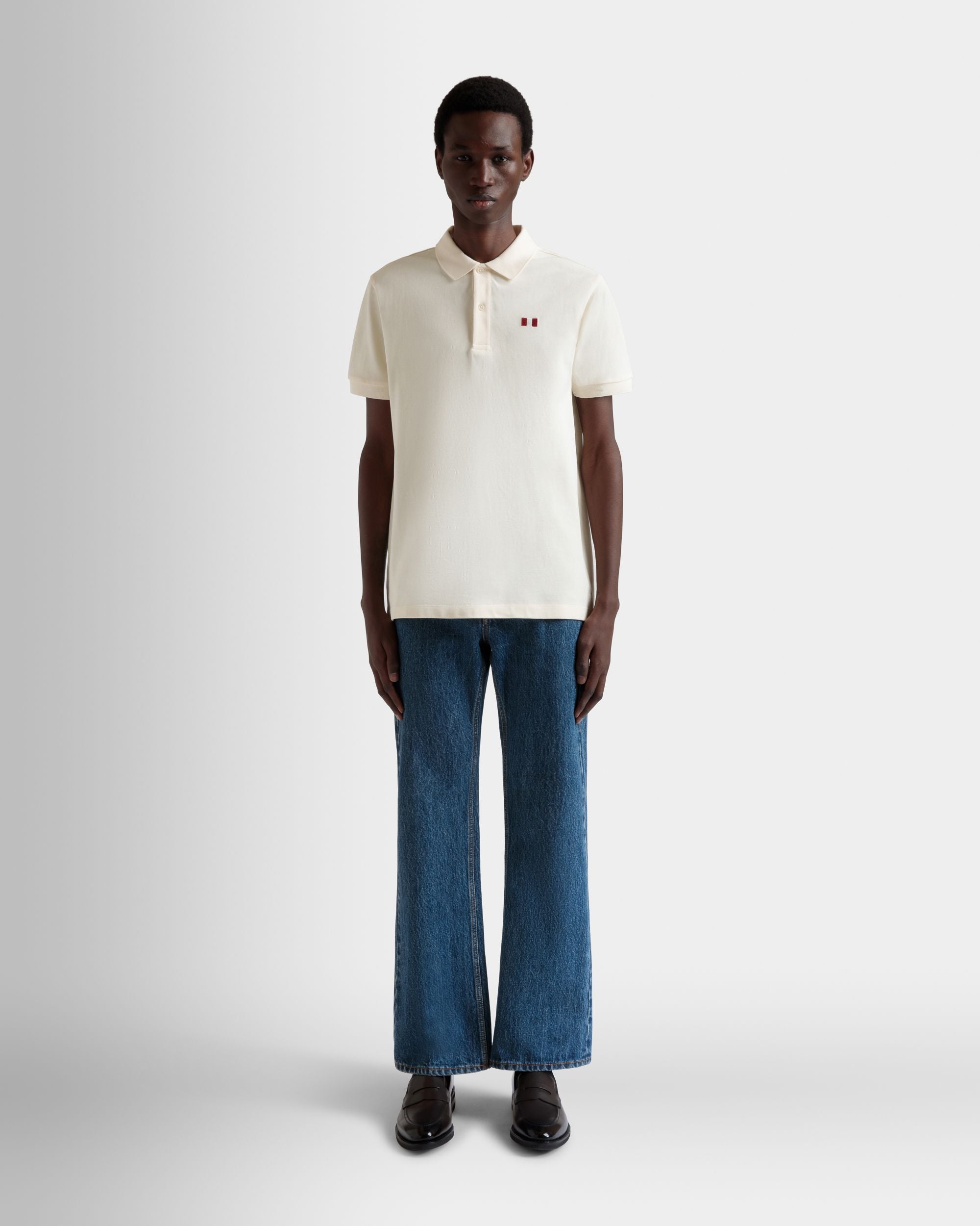 Polo With a Bally Flag in Ivory Cotton - Men's - Bally - 02