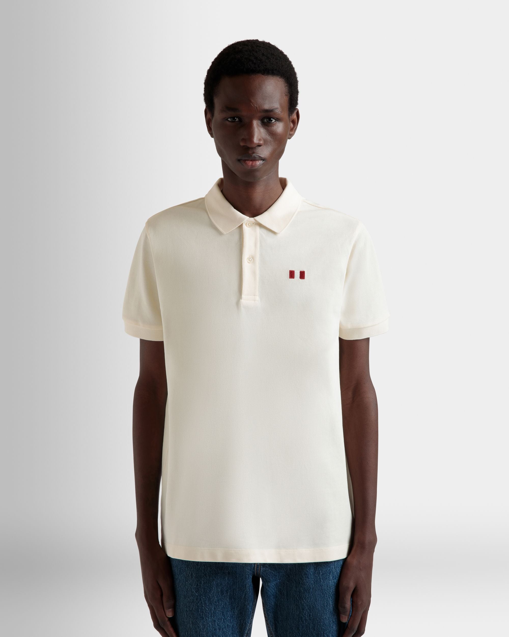 Polo With a Bally Flag in Ivory Cotton - Men's - Bally - 08