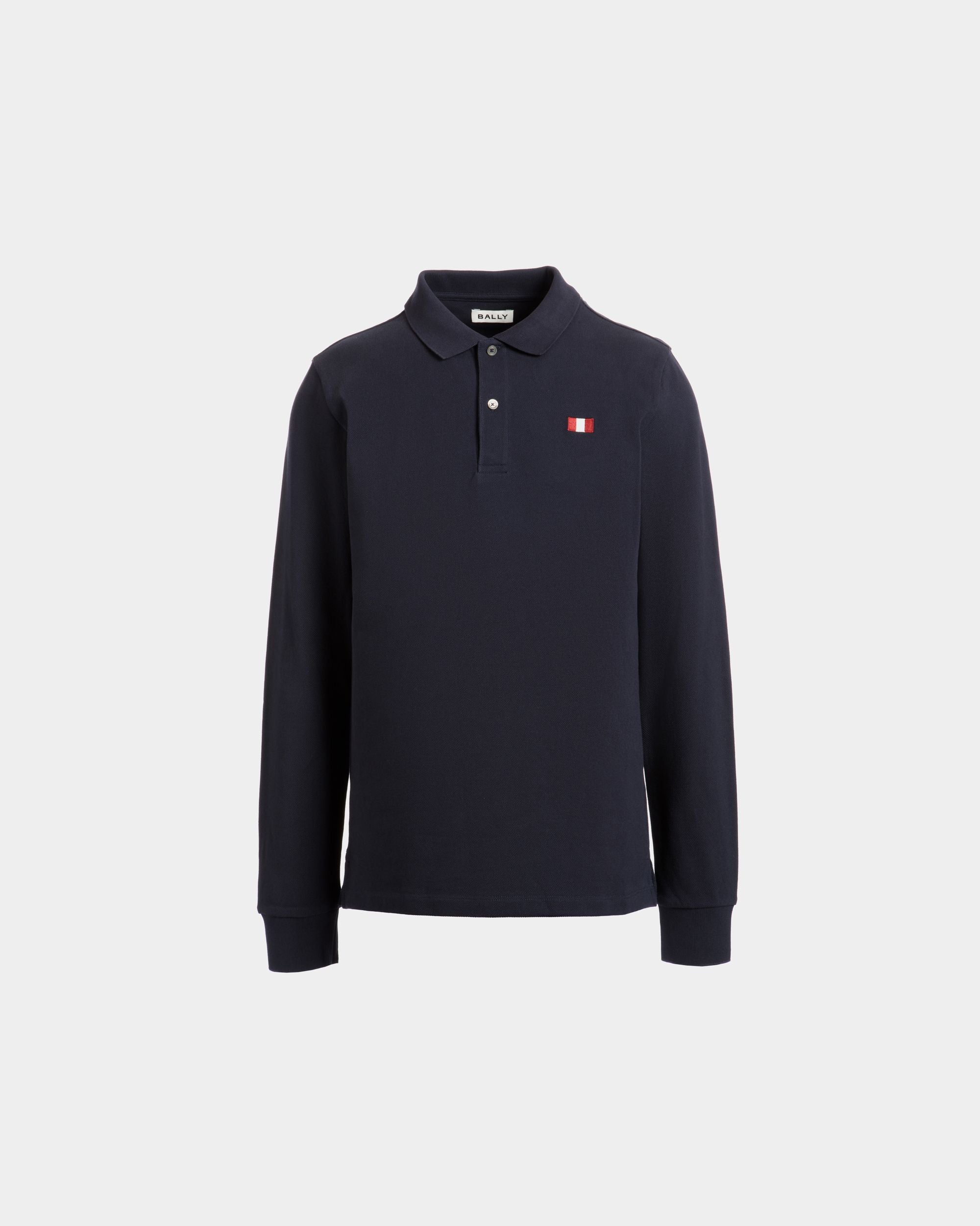Long Sleeve Polo With Bally Flag in Navy Blue Cotton - Men's - Bally - 01