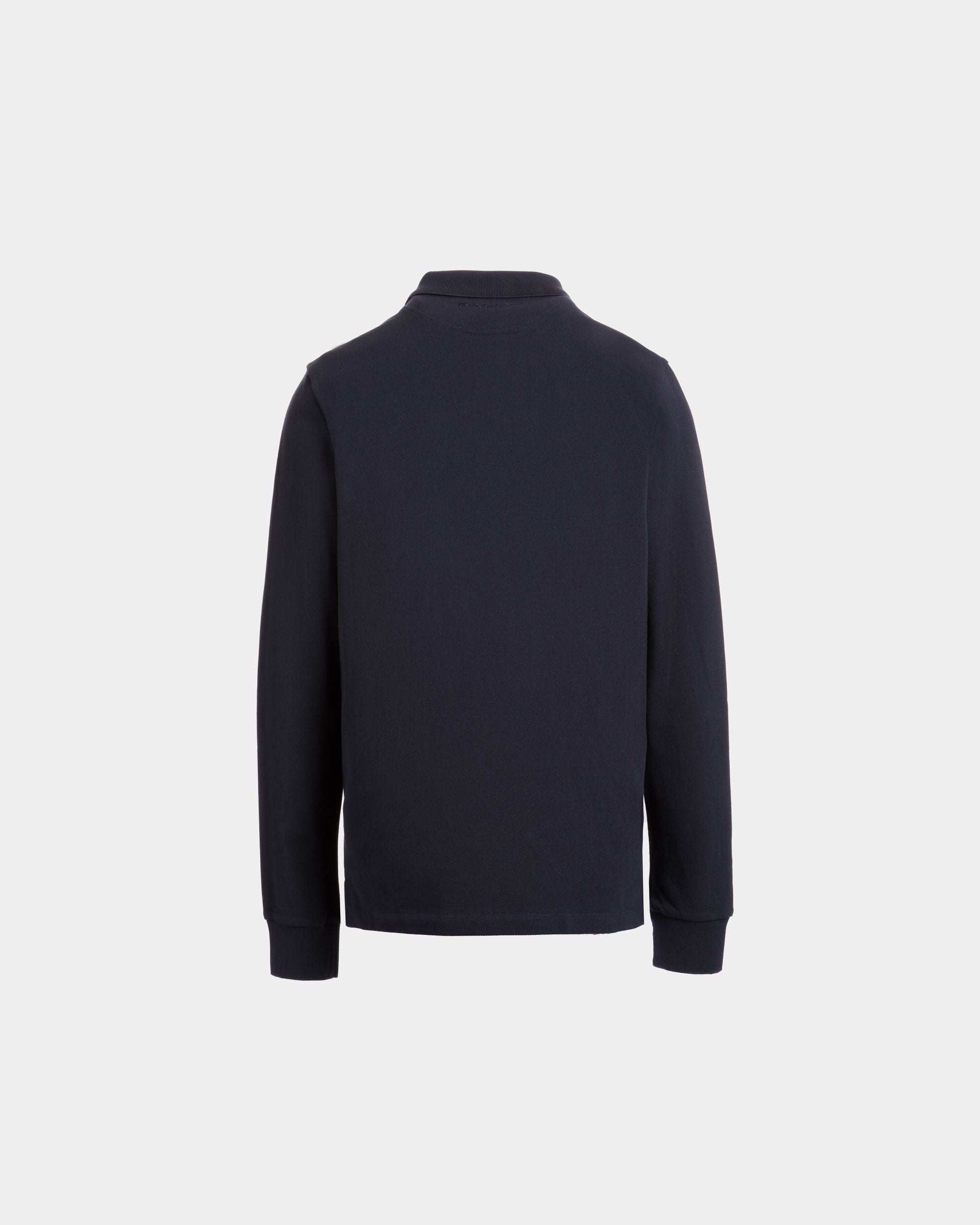 Long Sleeve Polo With Bally Flag in Navy Blue Cotton - Men's - Bally - 07