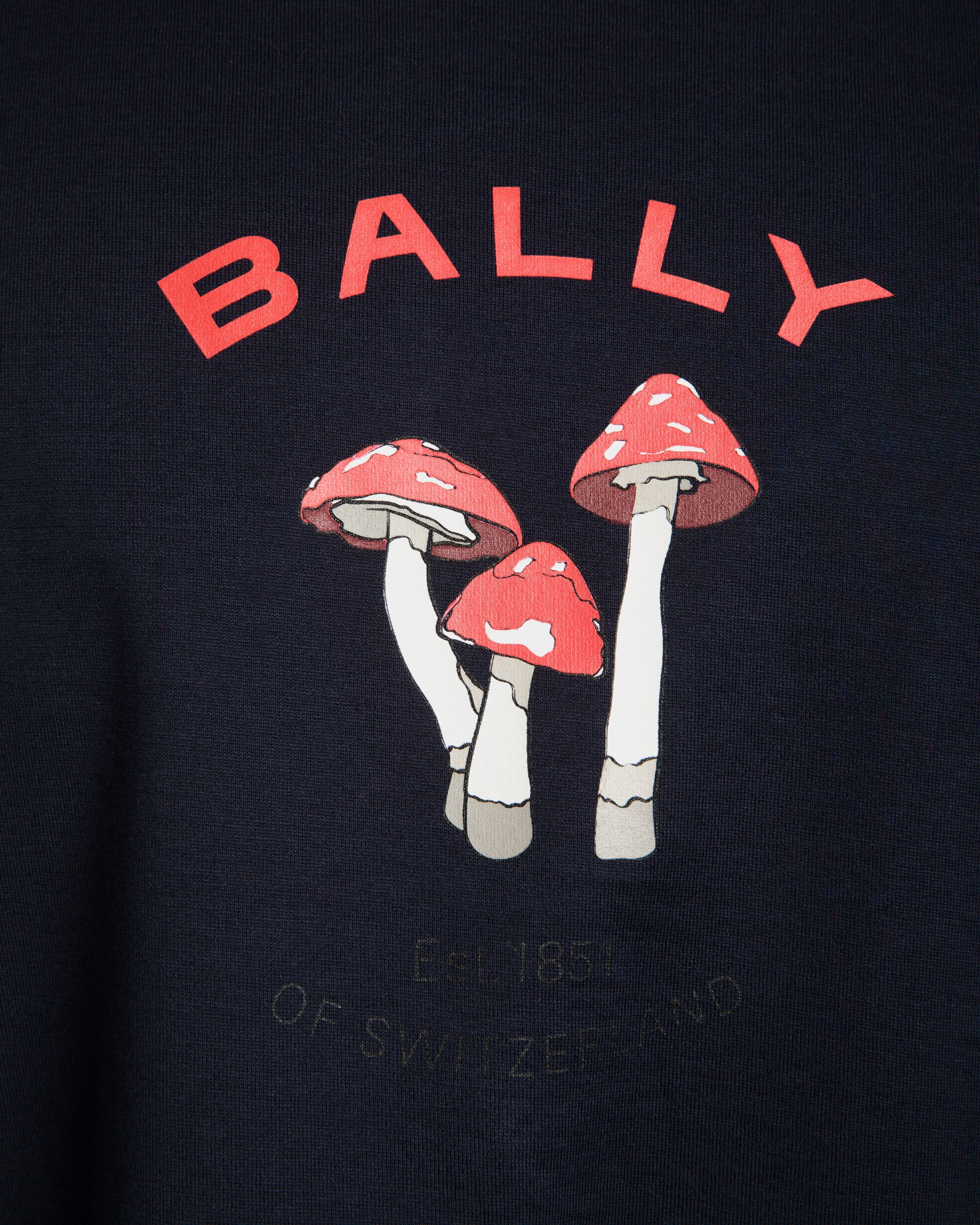 T-Shirt With Enchanting Mushrooms in Navy Blue Cotton - Men's - Bally - 04