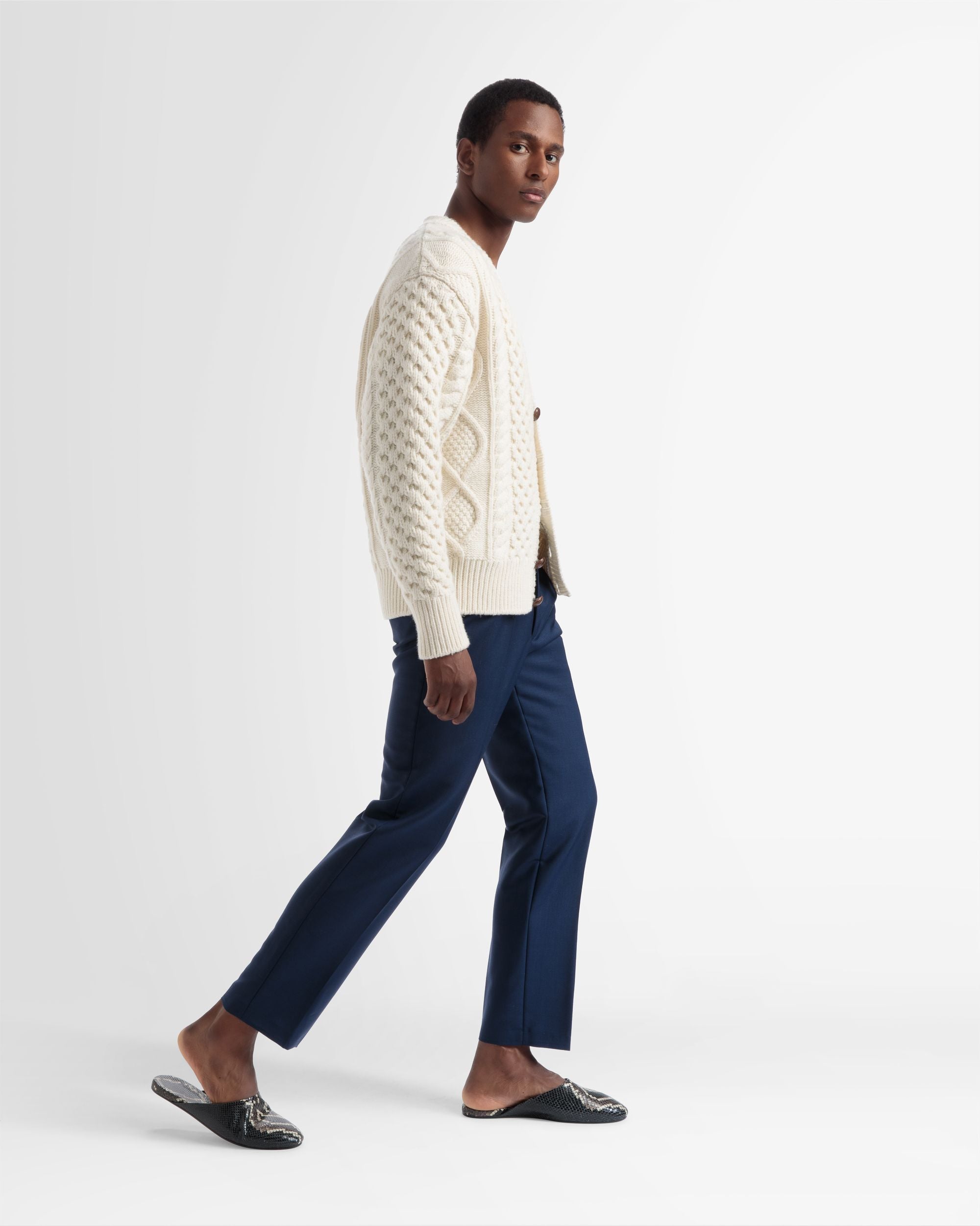 Knitted V-Neck Cardigan In Bone - Men's - Bally - 05