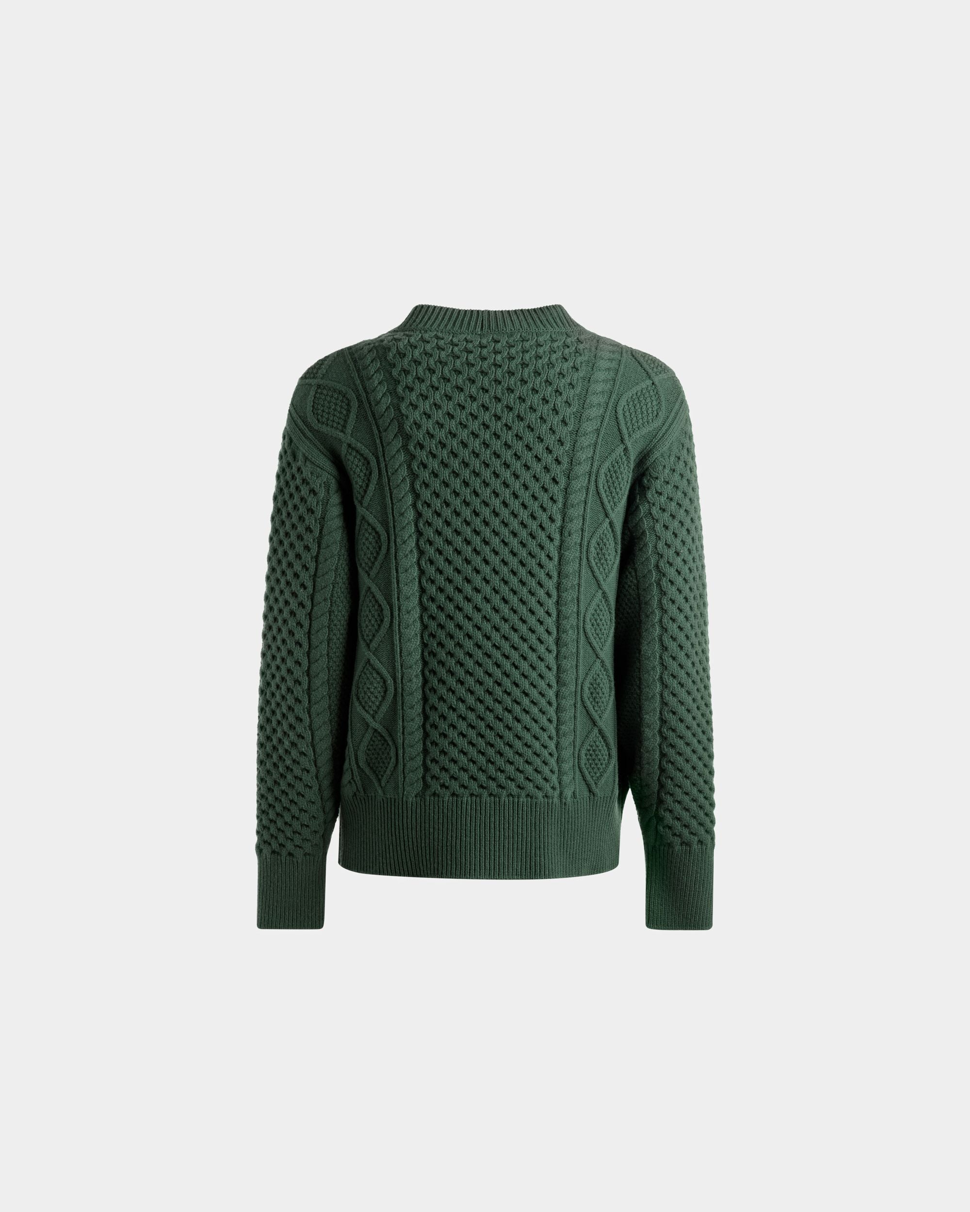 Cable Knit V-Neck Cardigan In Kelly Green Wool - Men's - Bally - 07