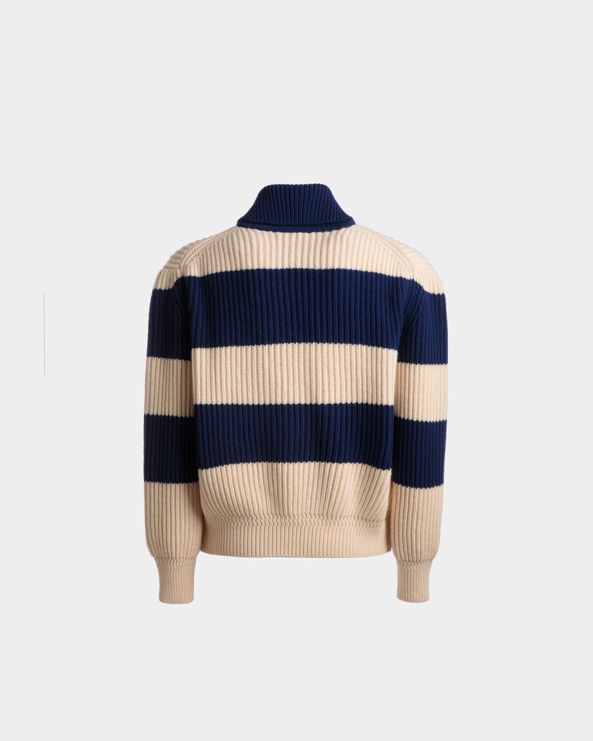 Striped Cardigan In Bone And Marine Wool - Men's - Bally - 07